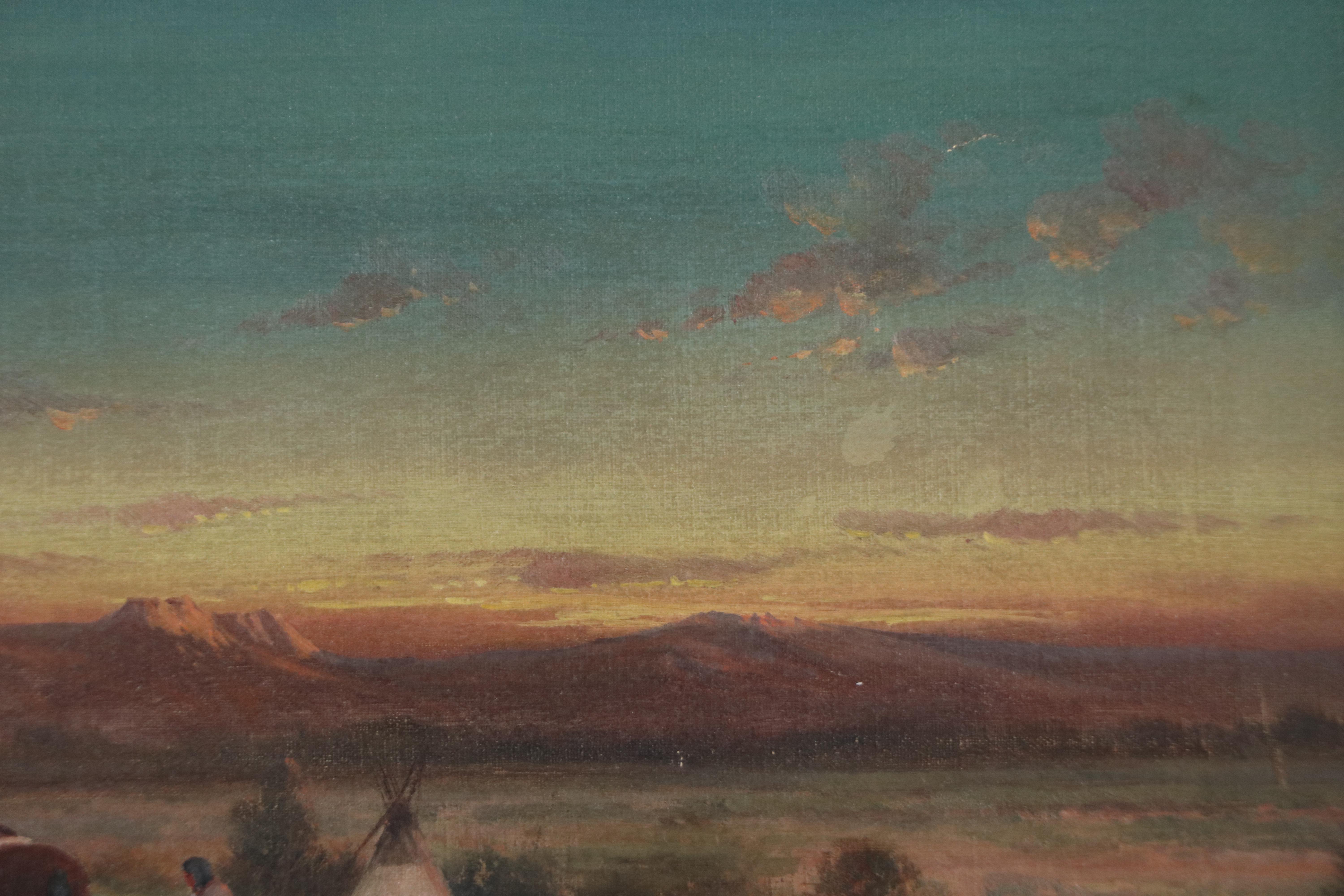 Victor Casenelli Oil Painting of Indigenous Encampment, 19th or 20th Century