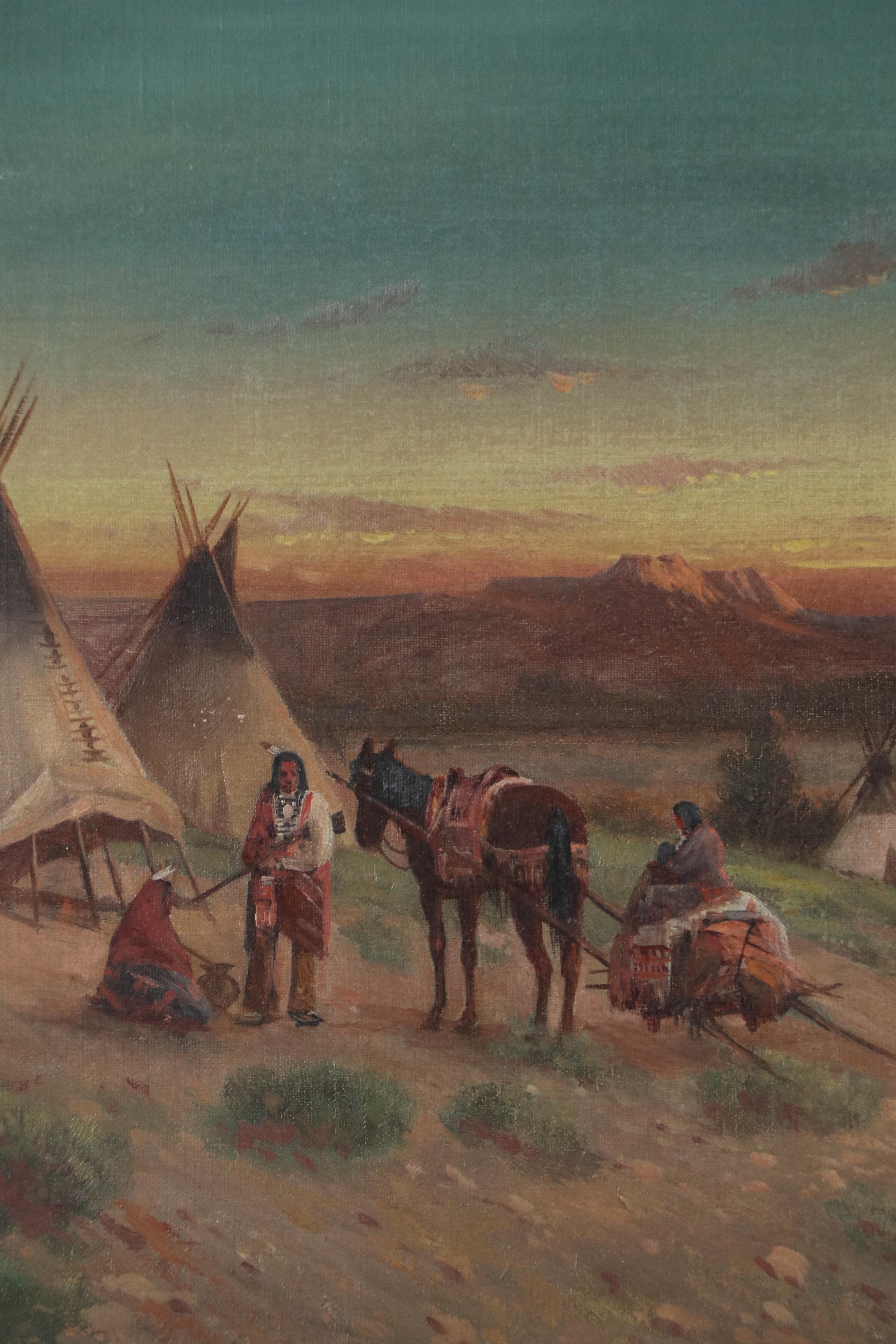 Victor Casenelli Oil Painting of Indigenous Encampment, 19th or 20th Century