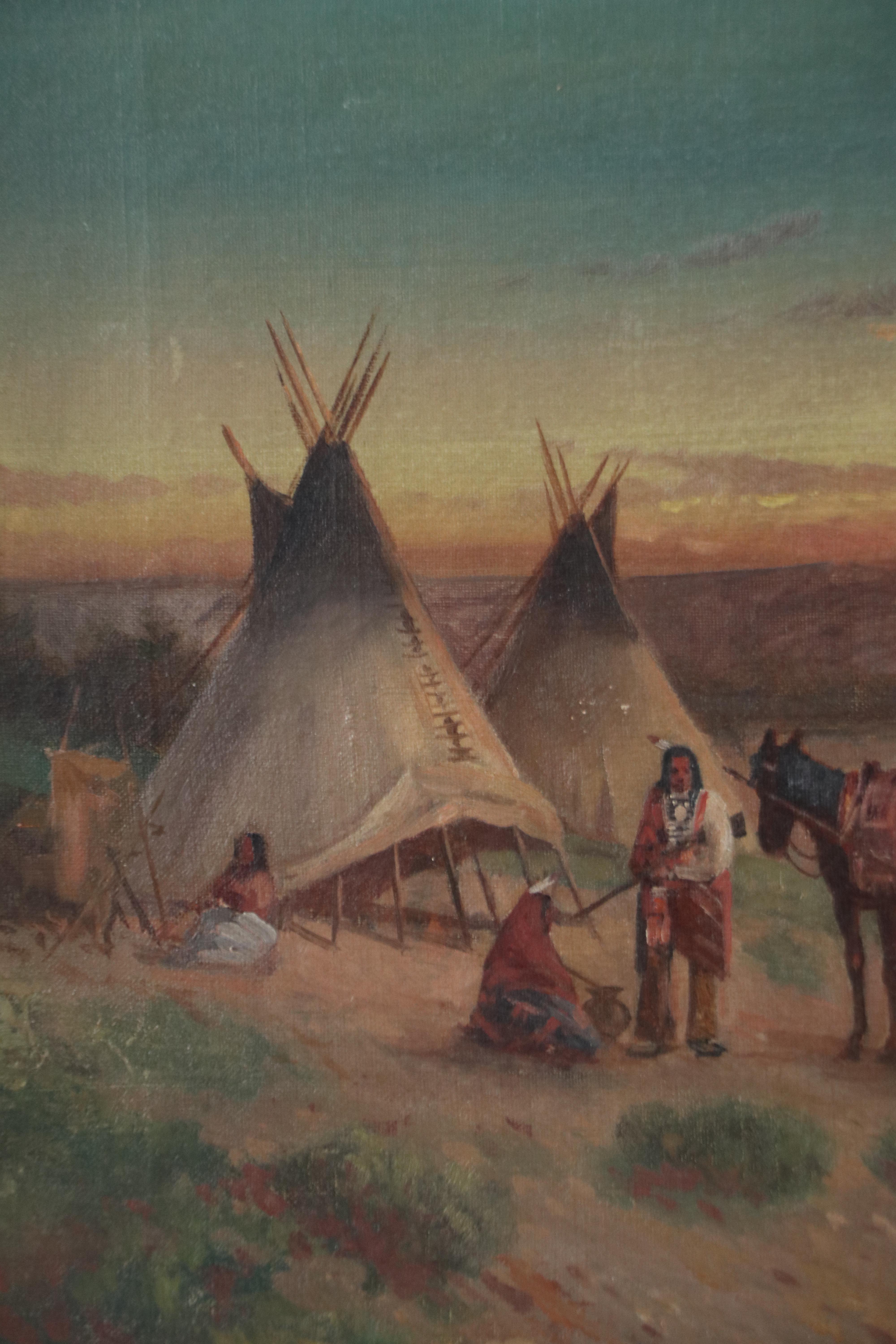 Victor Casenelli Oil Painting of Indigenous Encampment, 19th or 20th Century