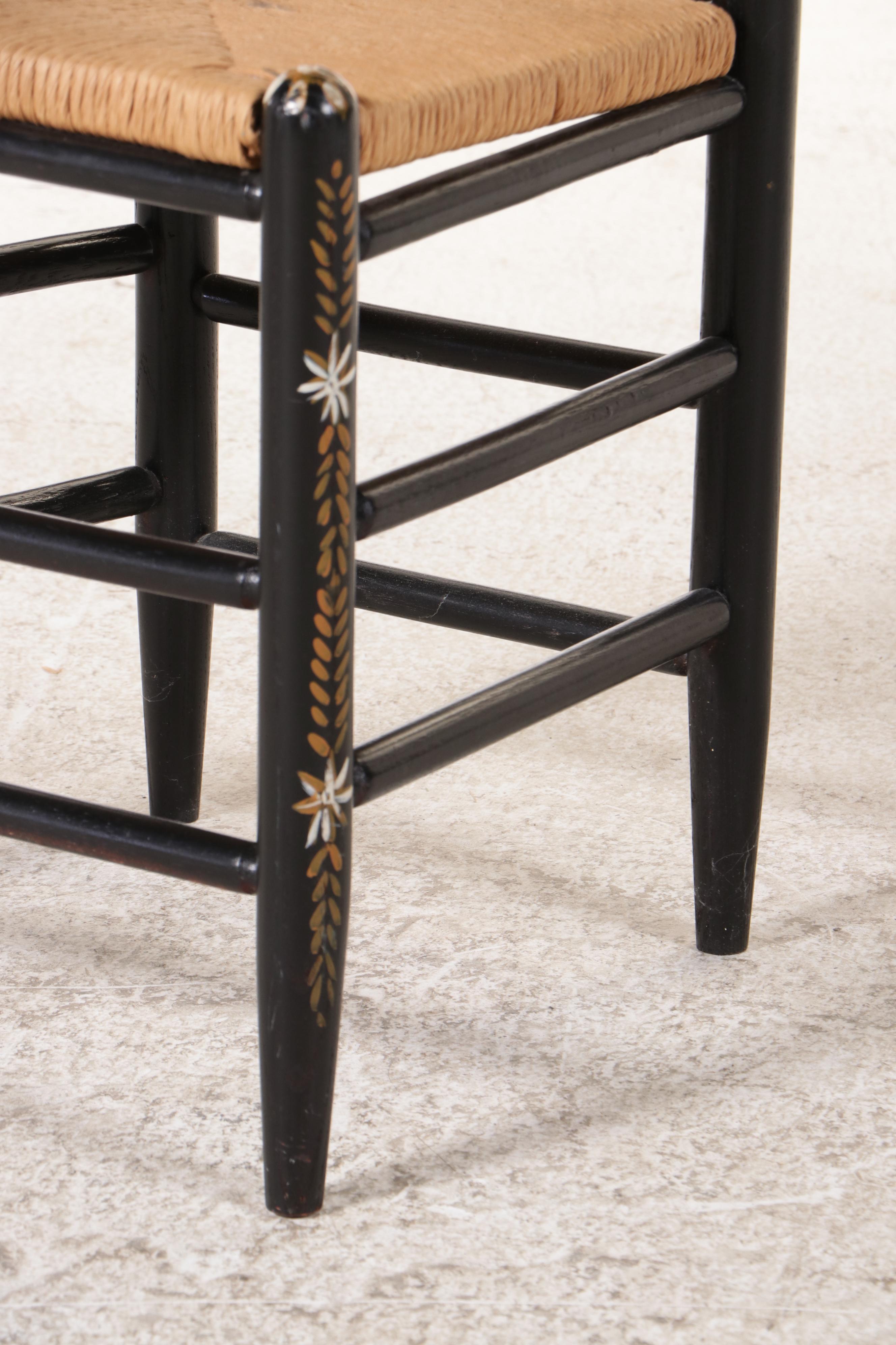 Early American Style Paint-Decorated Ladder Back Side Chair with Rush Seat