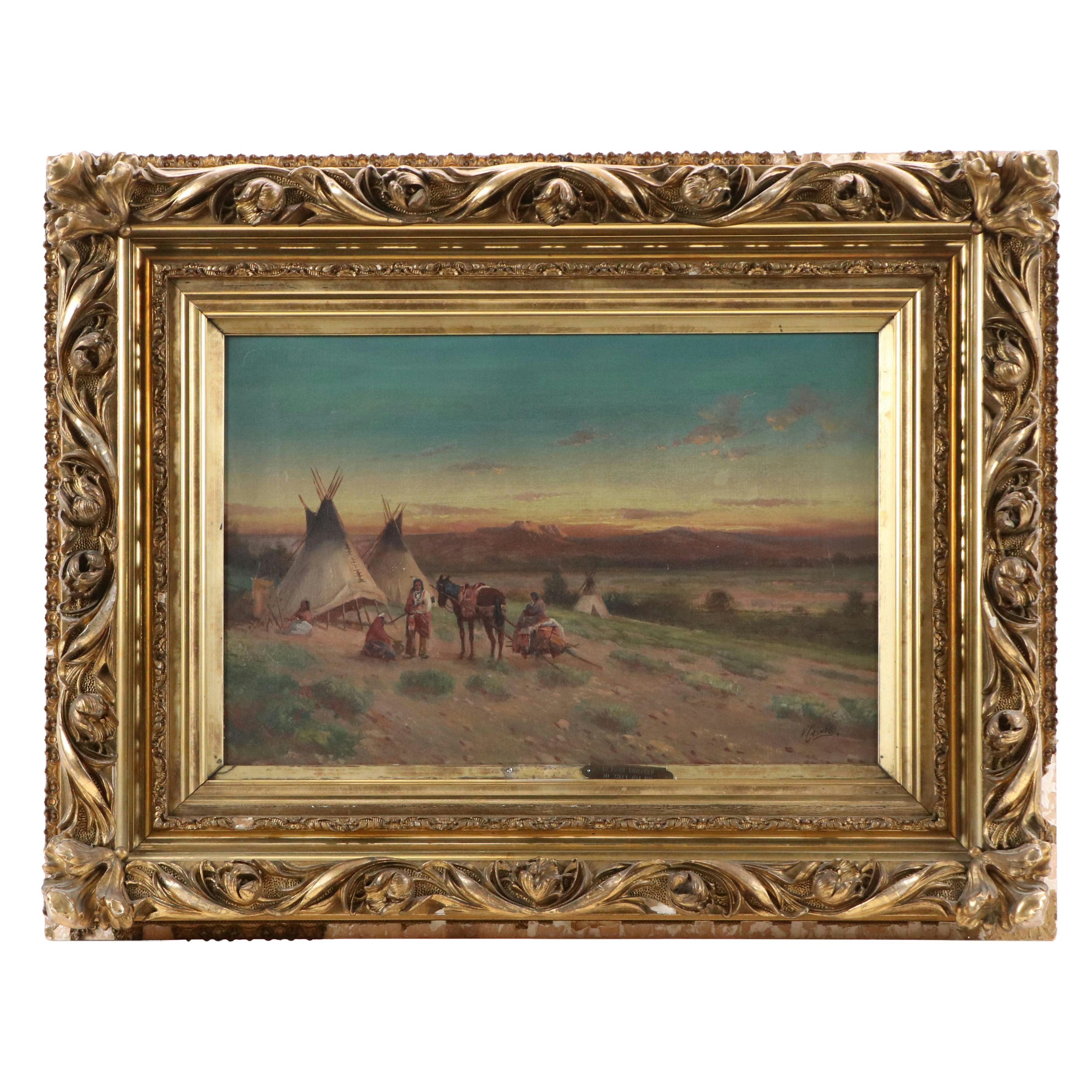 Victor Casenelli Oil Painting of Indigenous Encampment, 19th or 20th Century