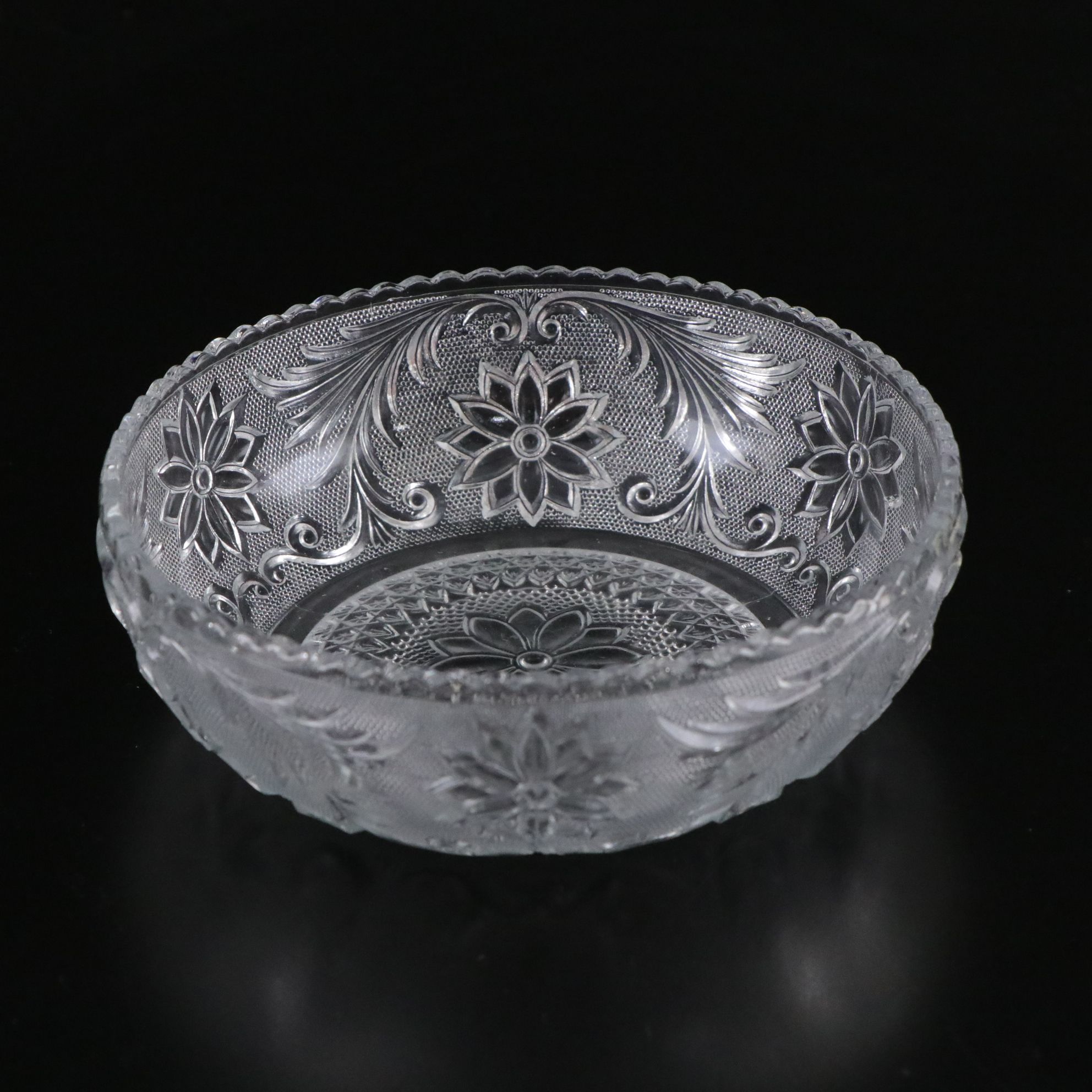 Pressed Glass "Sandwich" Pattern Cups, Saucers, and Assorted Plates