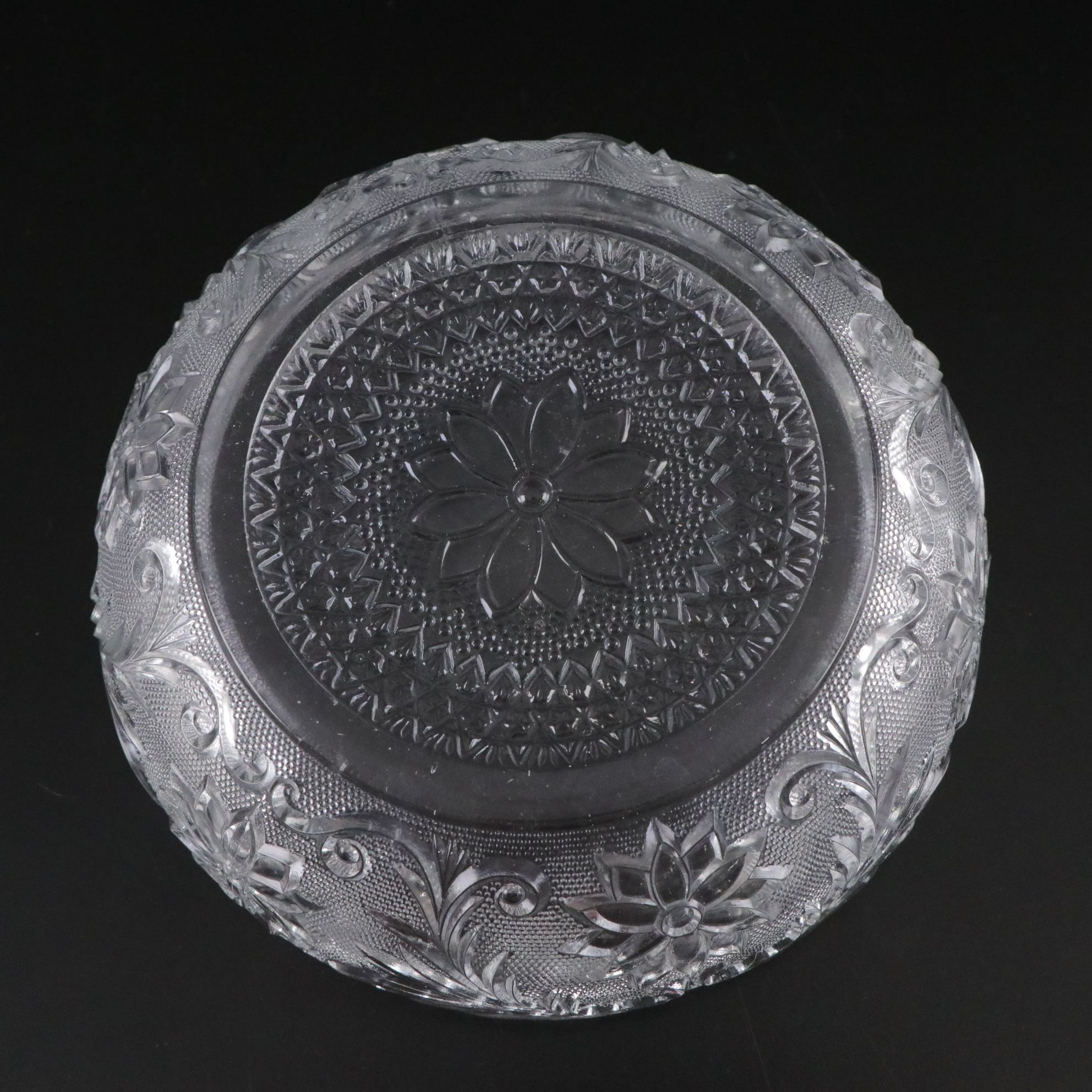 Pressed Glass "Sandwich" Pattern Cups, Saucers, and Assorted Plates