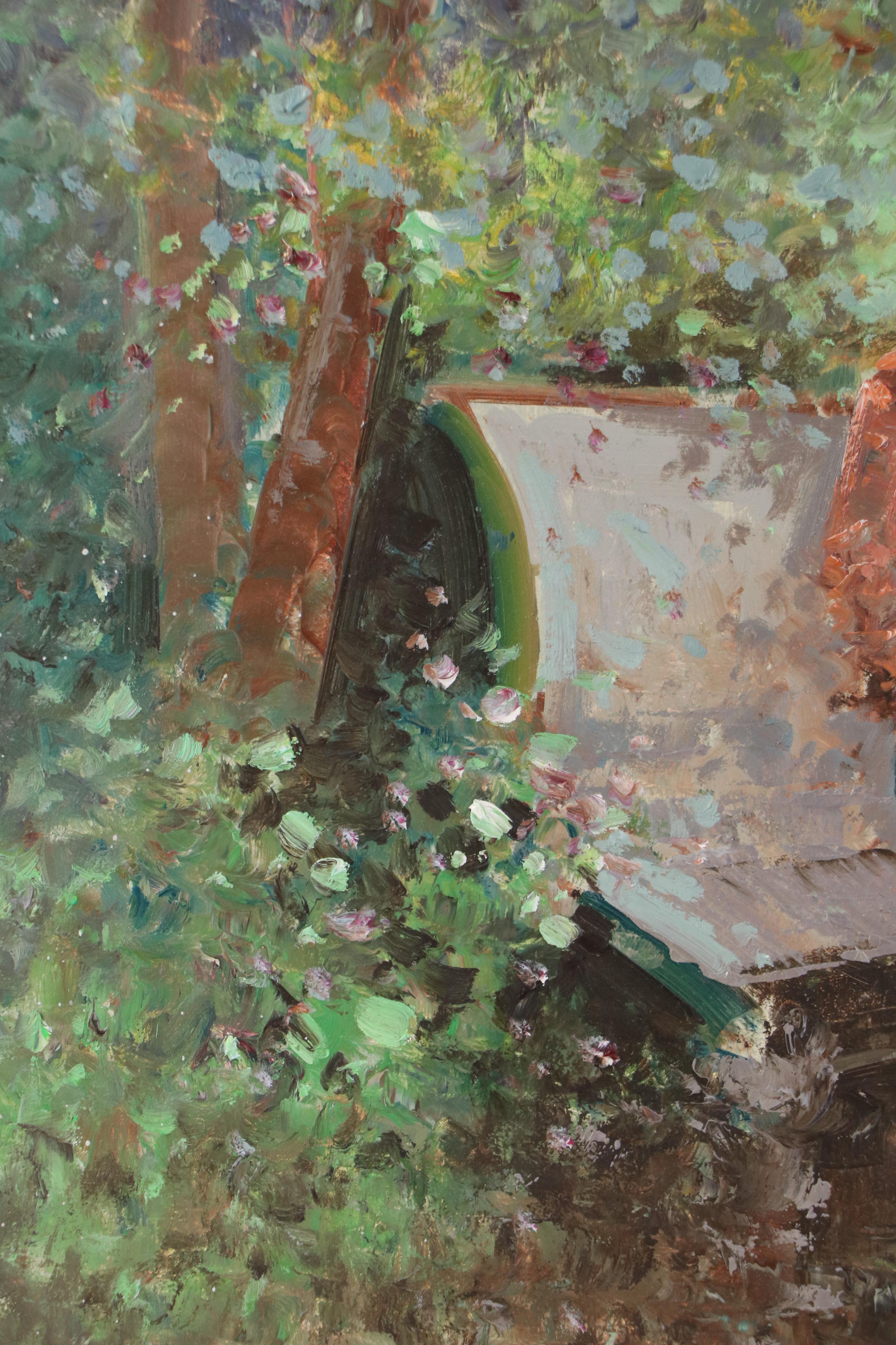 Impressionist-Inspired Oil Painting of Park Scene With Figures, Mid-20th Century