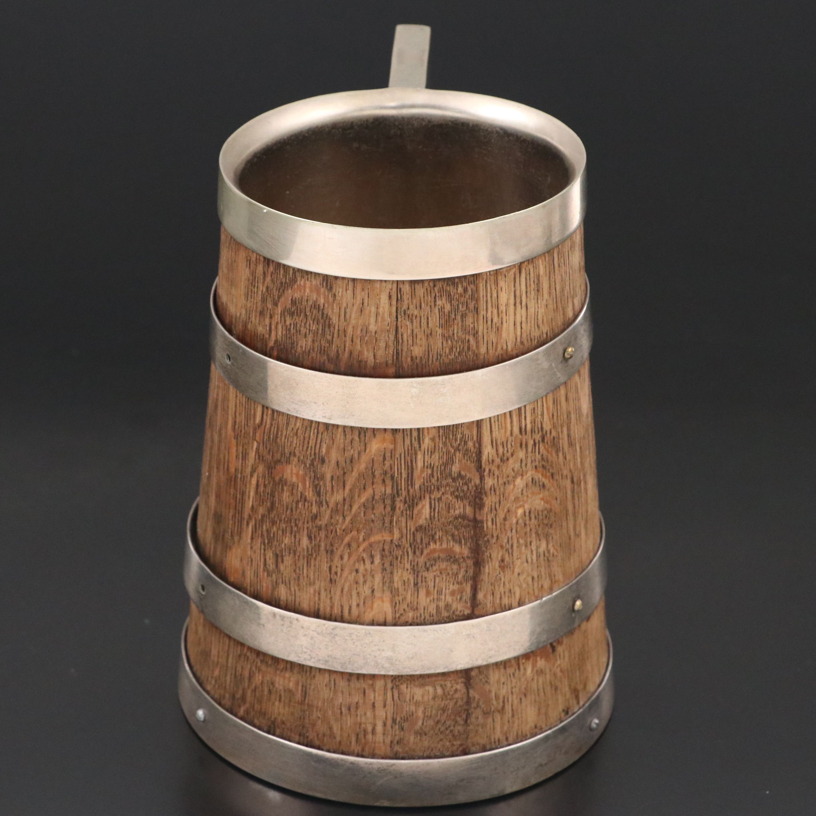 Oak and Silver Plate Mug Two Mile Bicycle Race Trophy with Engraved Plaque, 1897