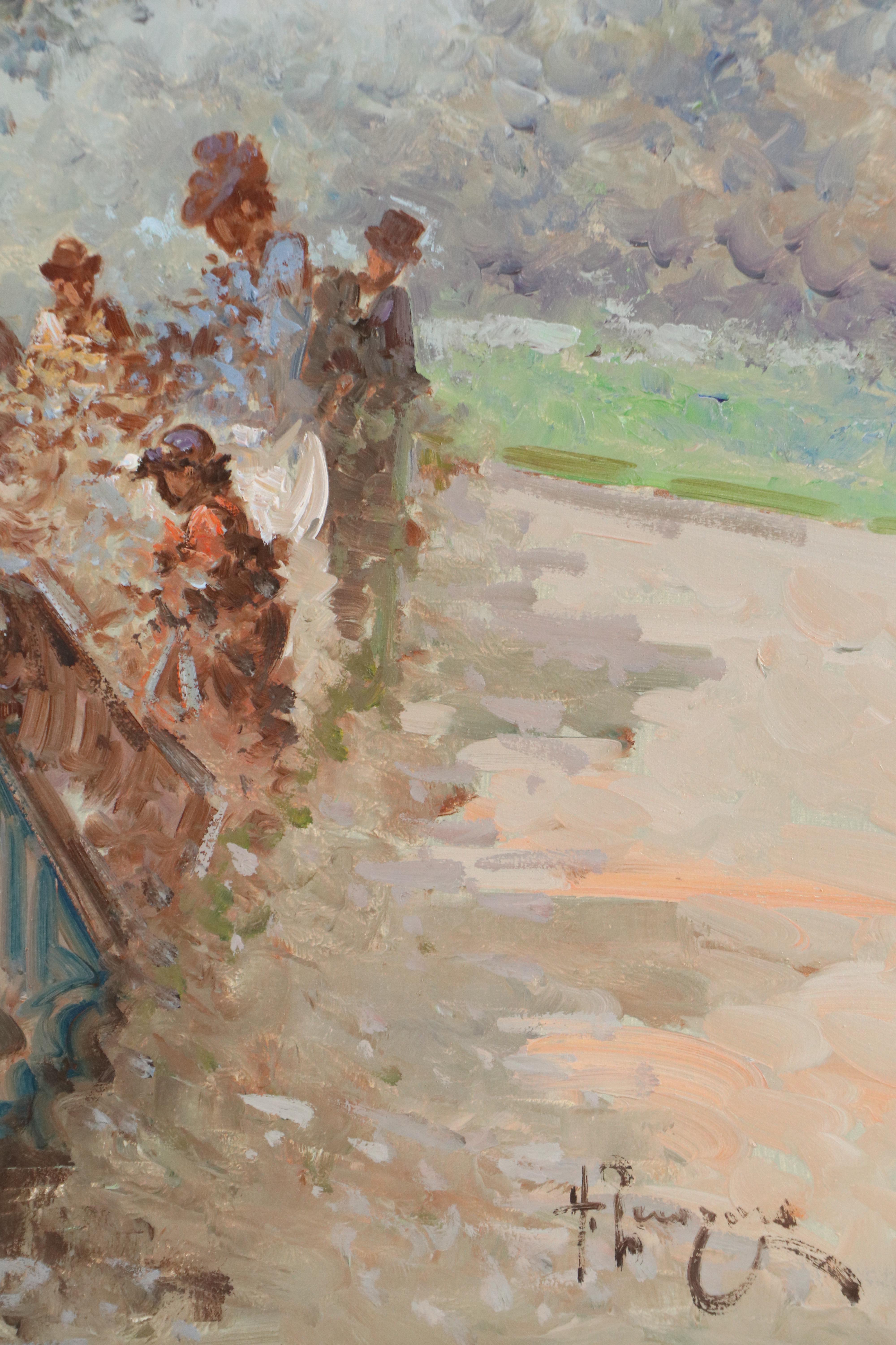 Impressionist-Inspired Oil Painting of Park Scene With Figures, Mid-20th Century