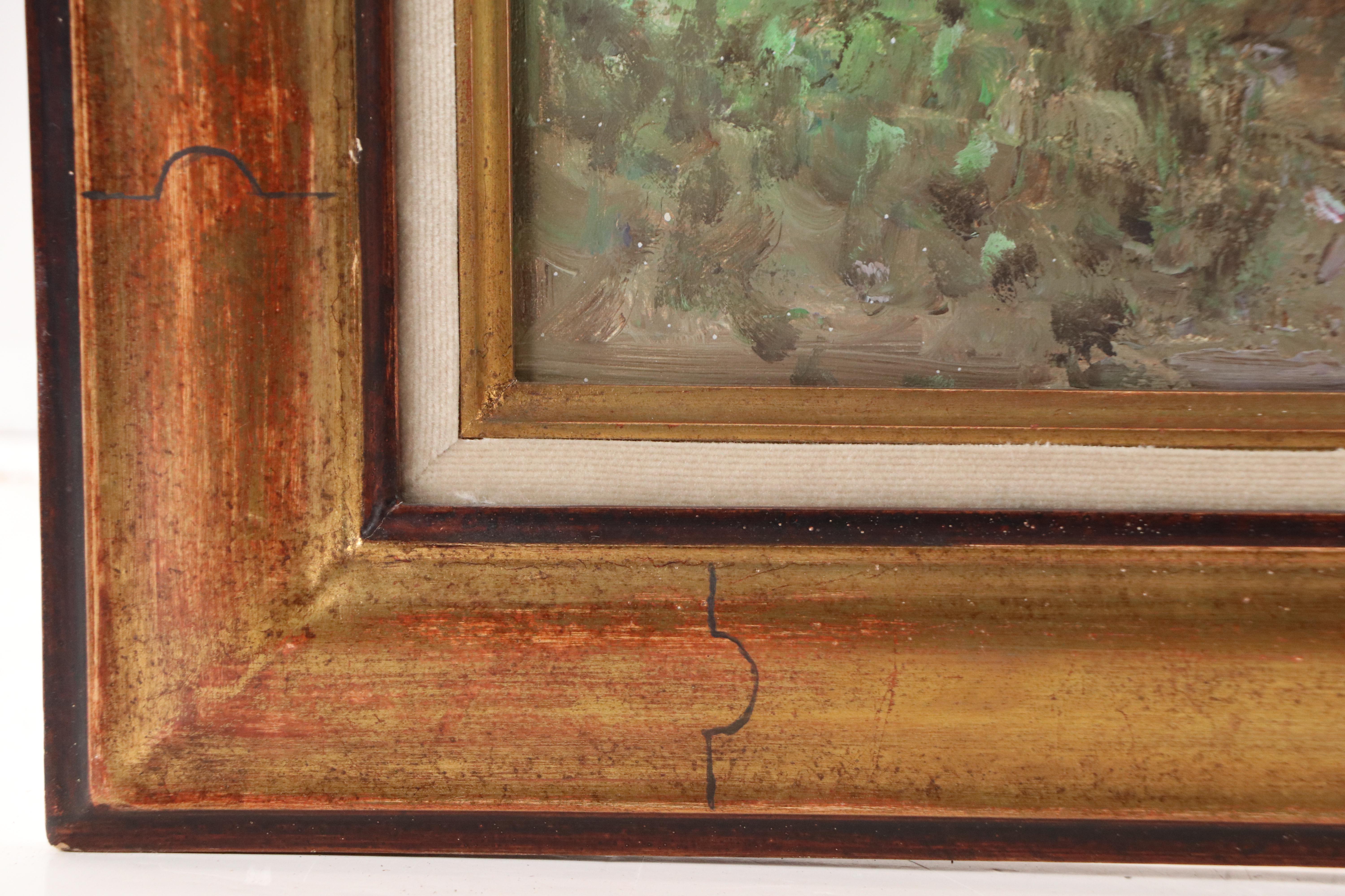 Impressionist-Inspired Oil Painting of Park Scene With Figures, Mid-20th Century