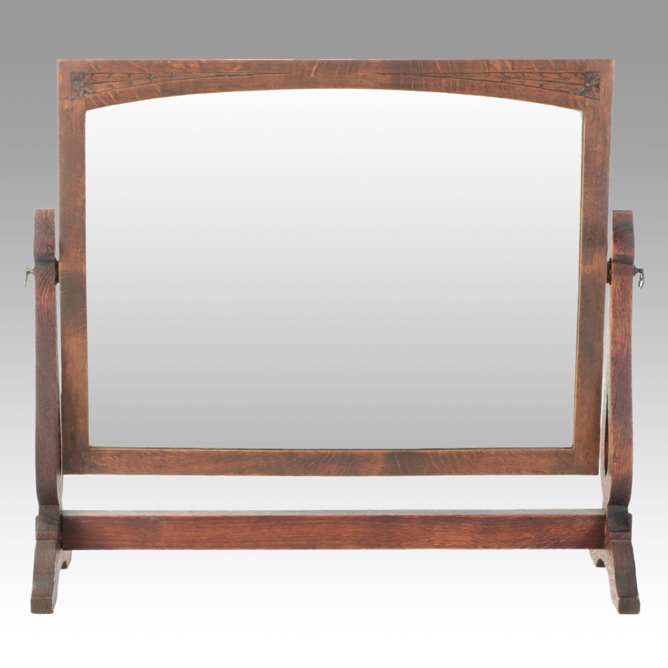 Arts & Crafts Carved Oak Dresser Mirror, Early 20th Century