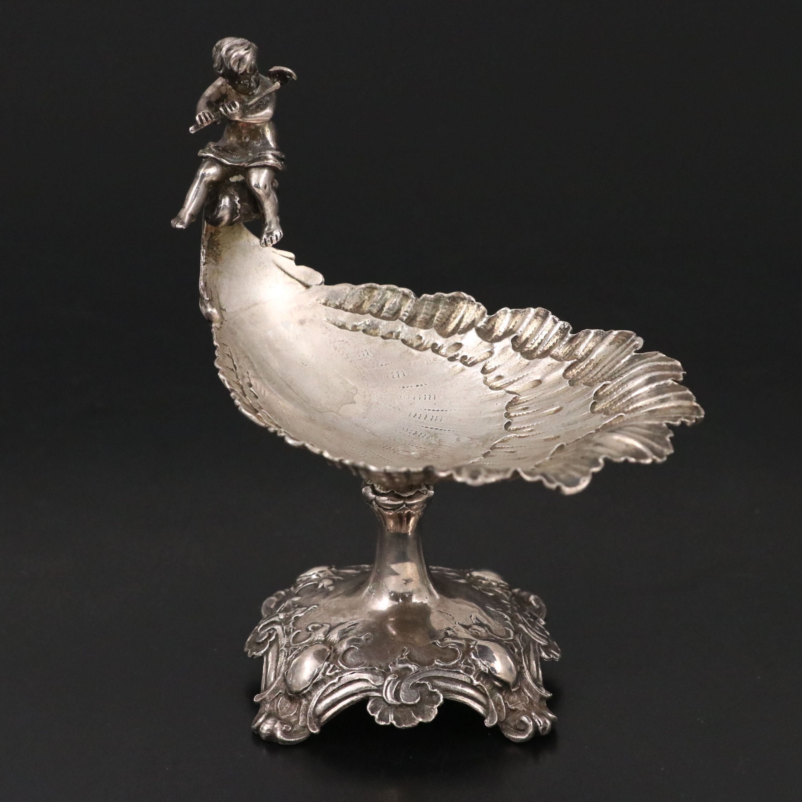 German Rococo Style 800 Silver Putto Salt Cellar, Late 19th Century
