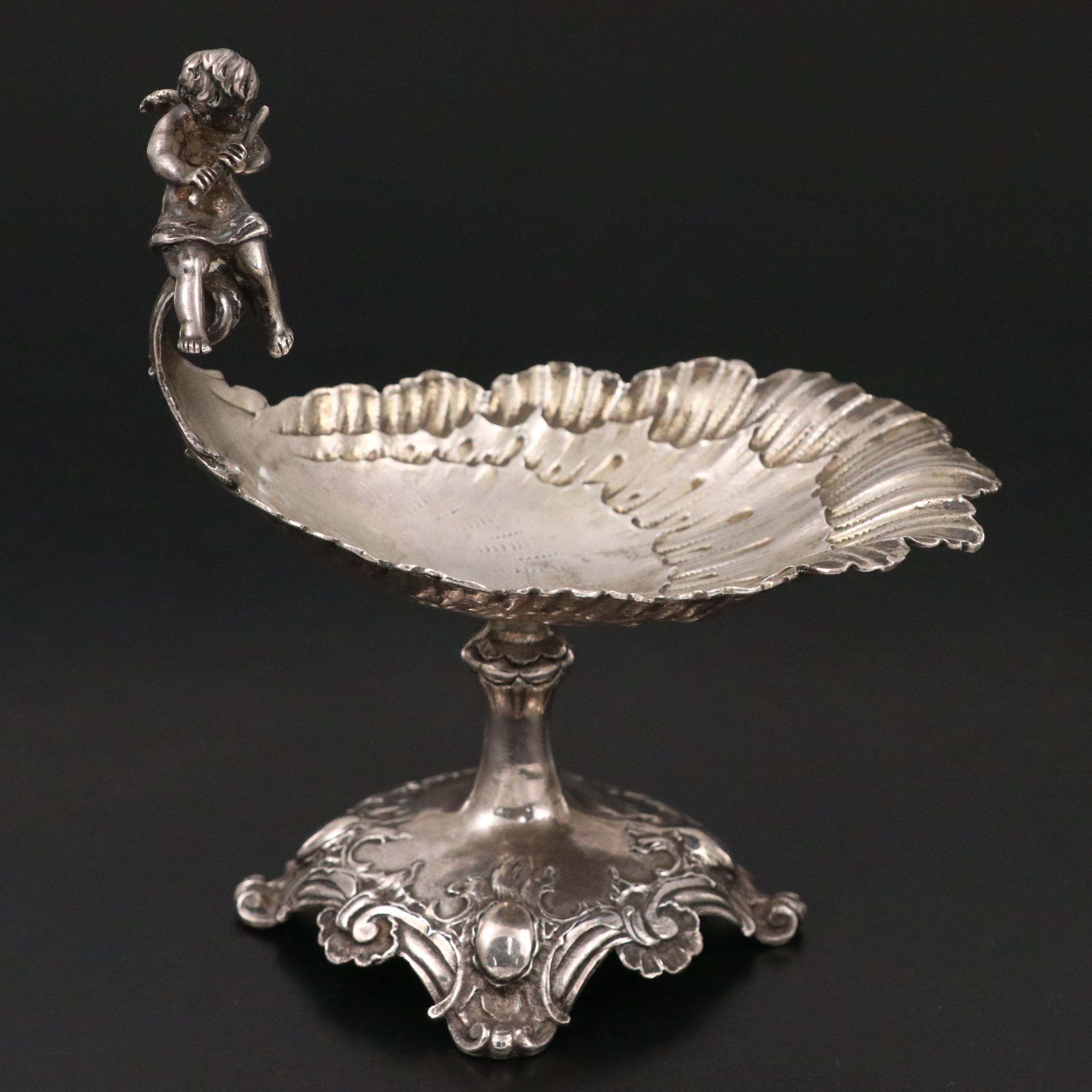 German Rococo Style 800 Silver Putto Salt Cellar, Late 19th Century