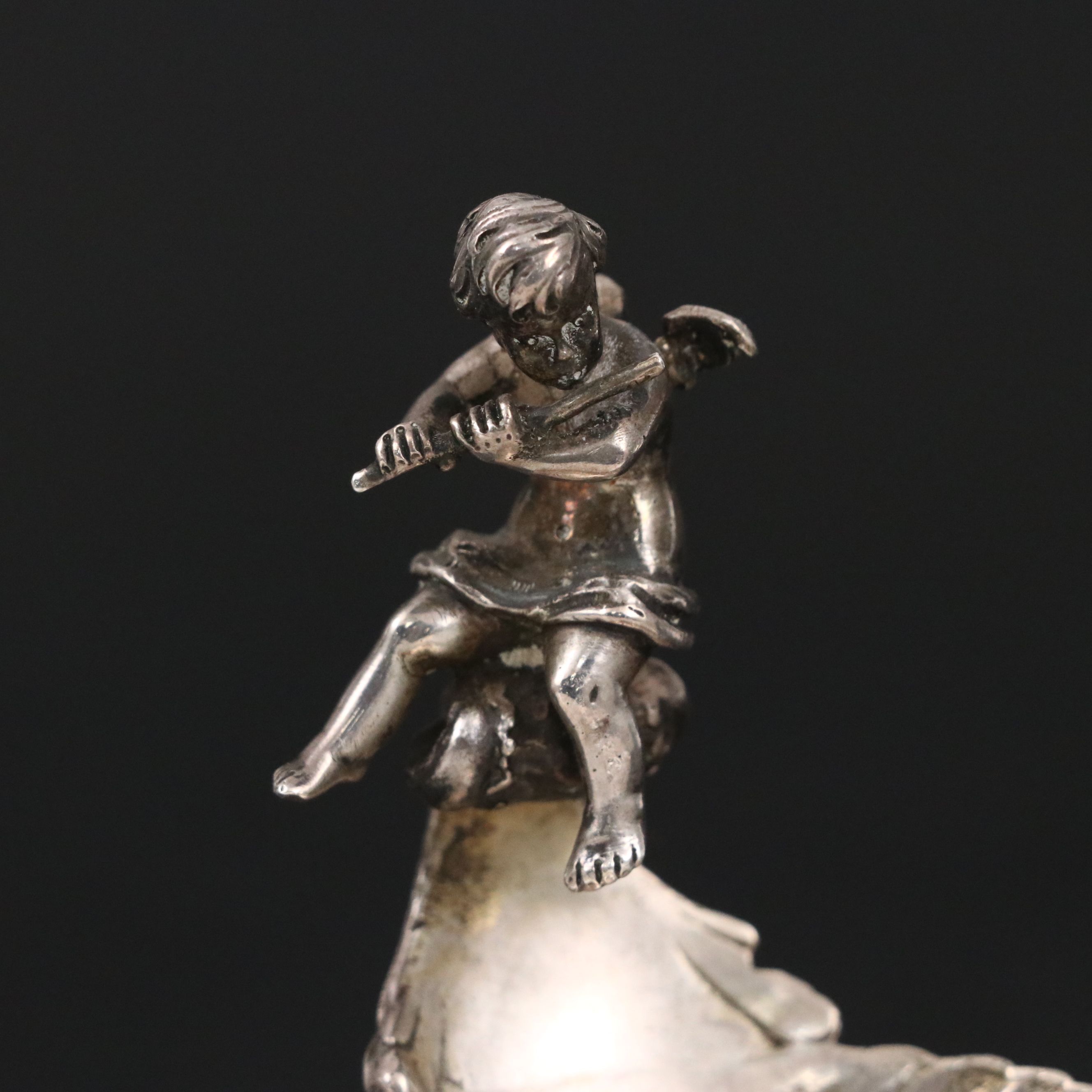 German Rococo Style 800 Silver Putto Salt Cellar, Late 19th Century