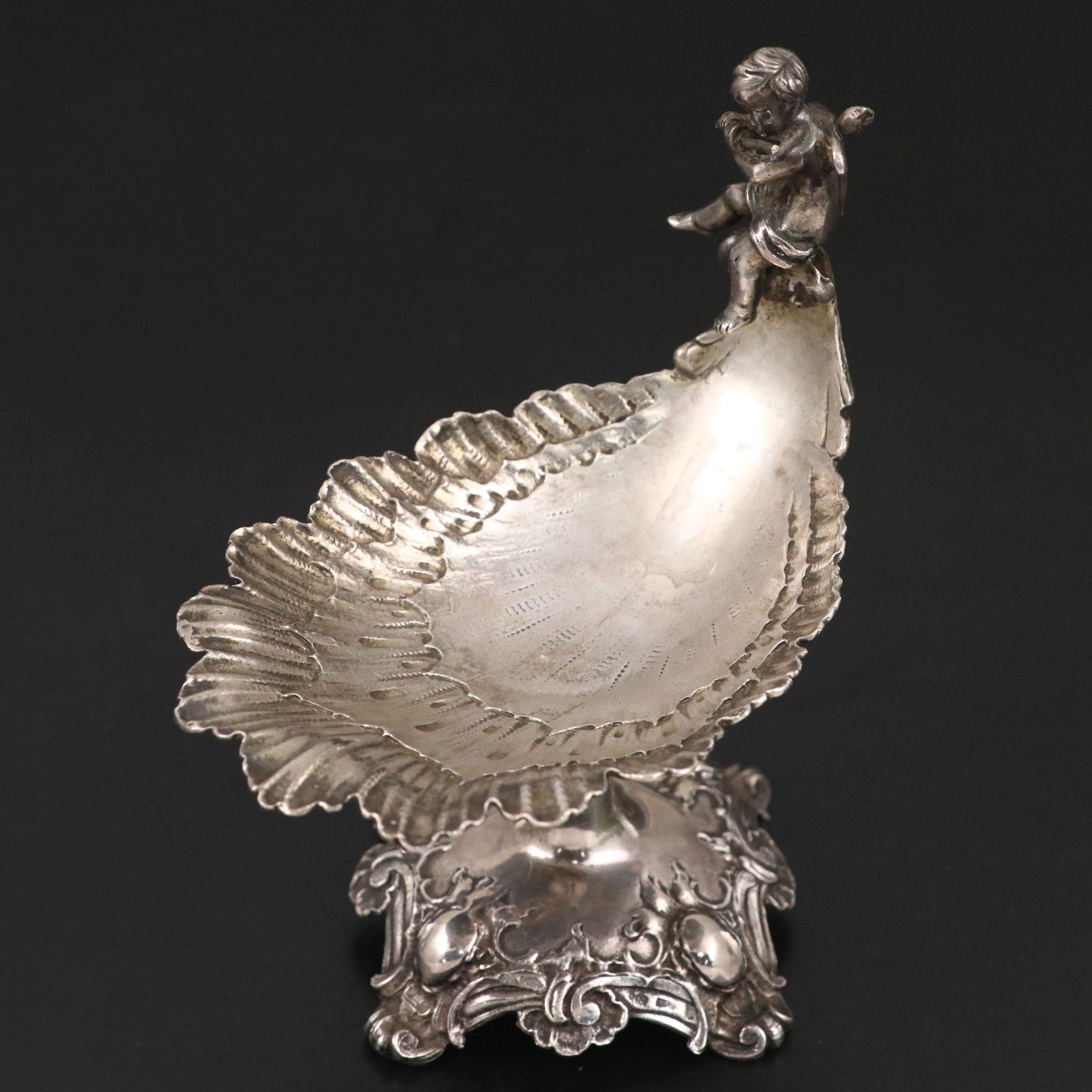 German Rococo Style 800 Silver Putto Salt Cellar, Late 19th Century