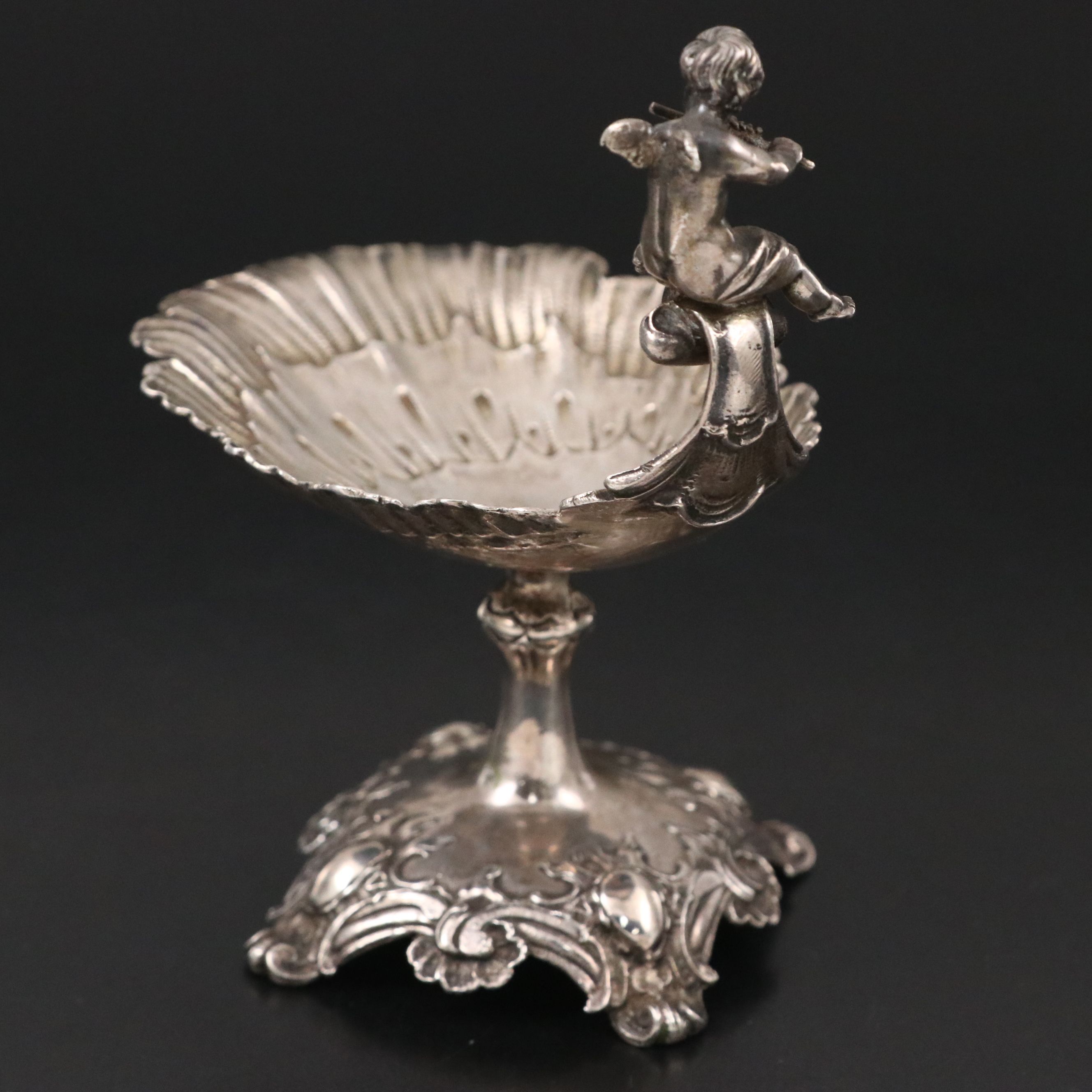 German Rococo Style 800 Silver Putto Salt Cellar, Late 19th Century