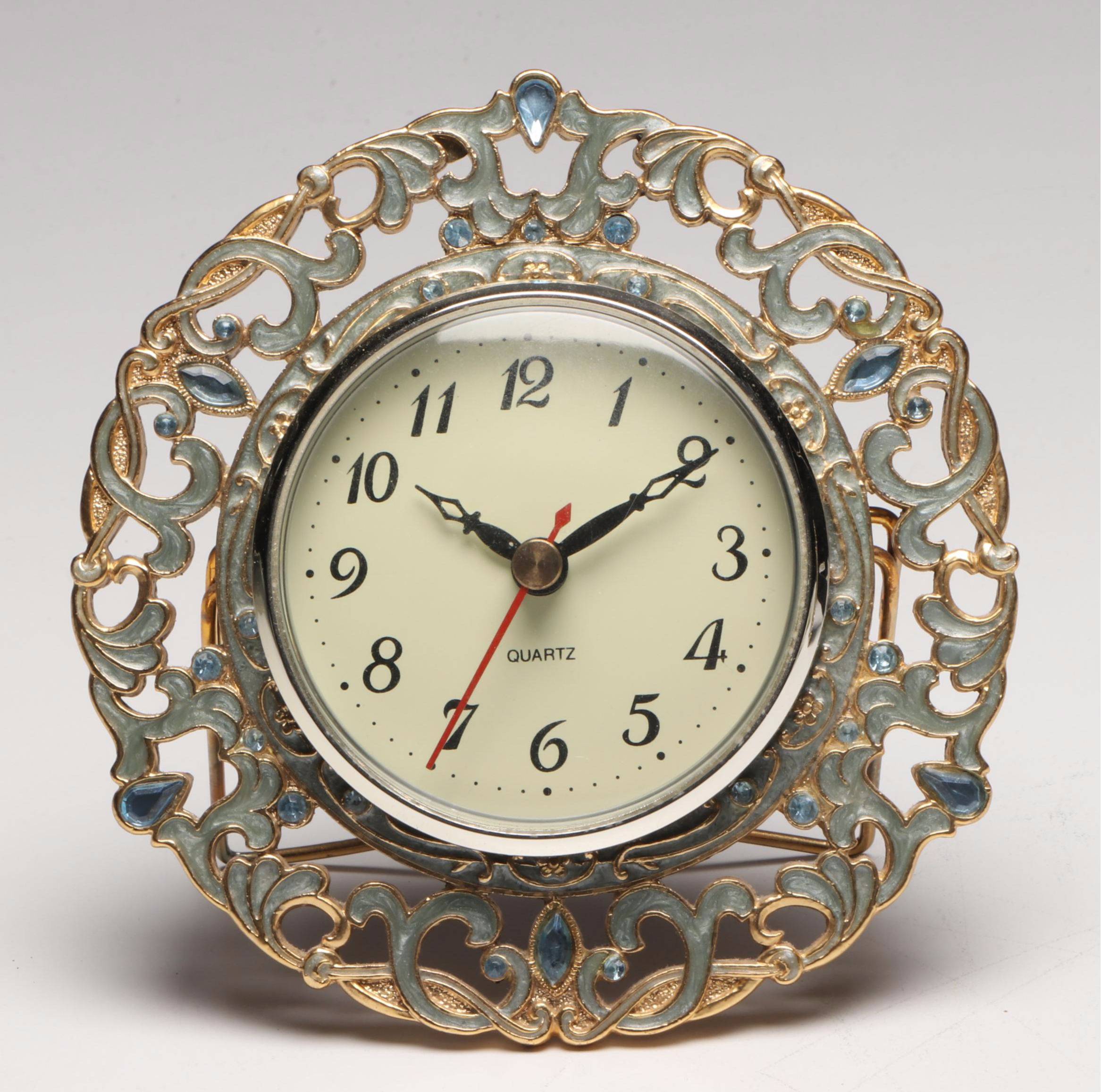 Semca Swiss Jeweled Shelf Clock with Embellished Metal Frames and Other Clock