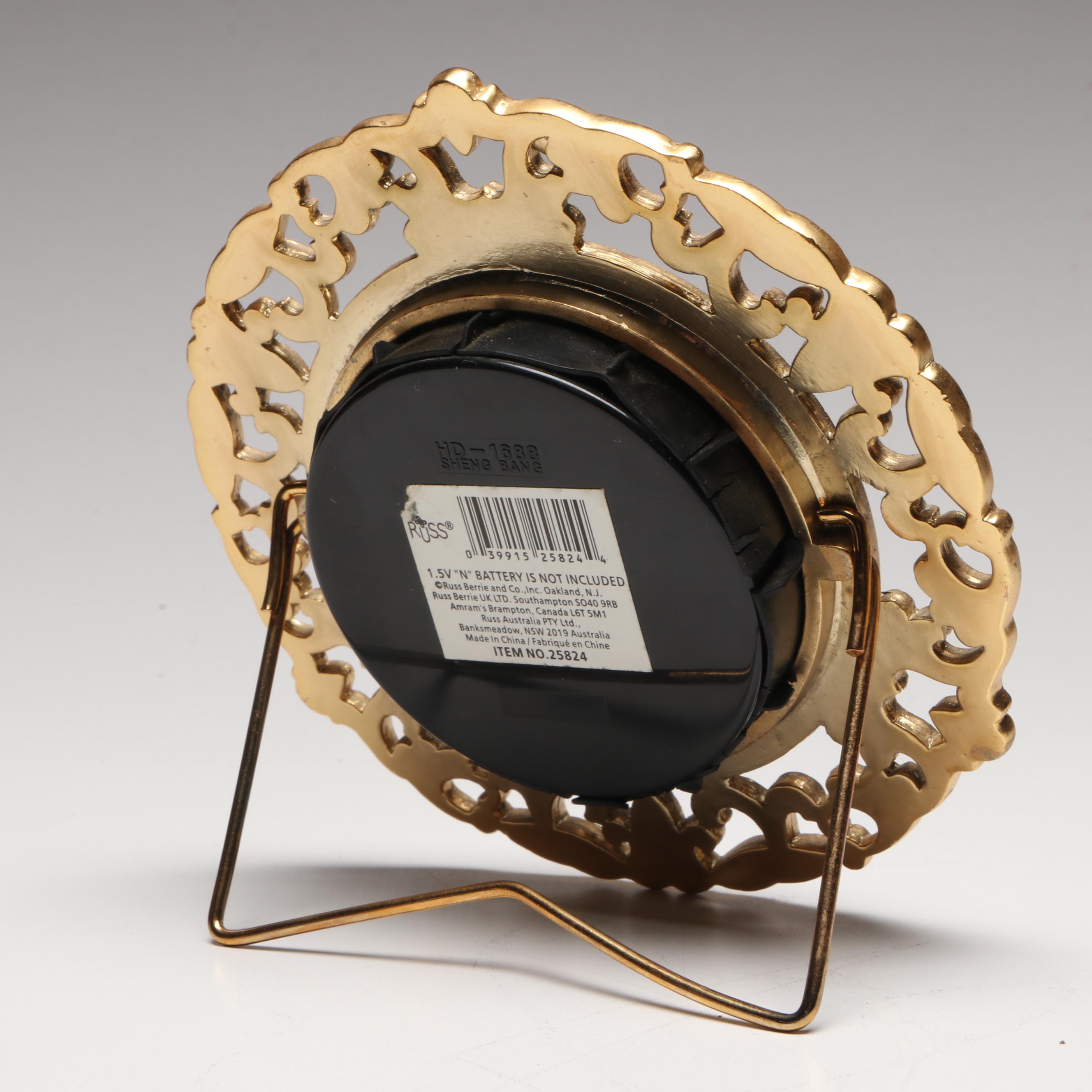 Semca Swiss Jeweled Shelf Clock with Embellished Metal Frames and Other Clock