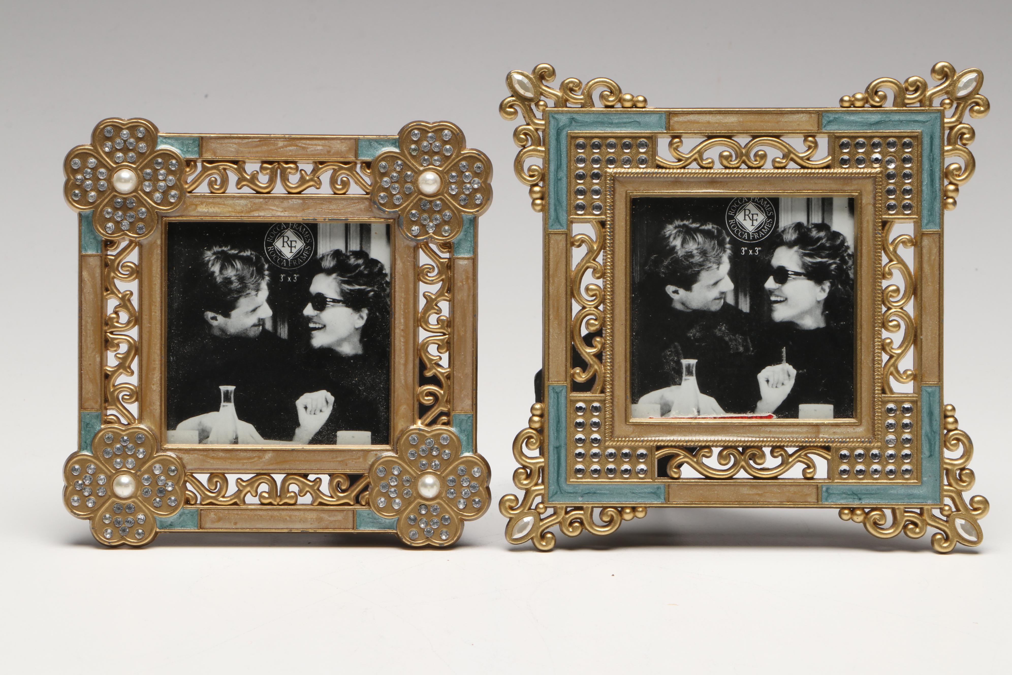 Semca Swiss Jeweled Shelf Clock with Embellished Metal Frames and Other Clock