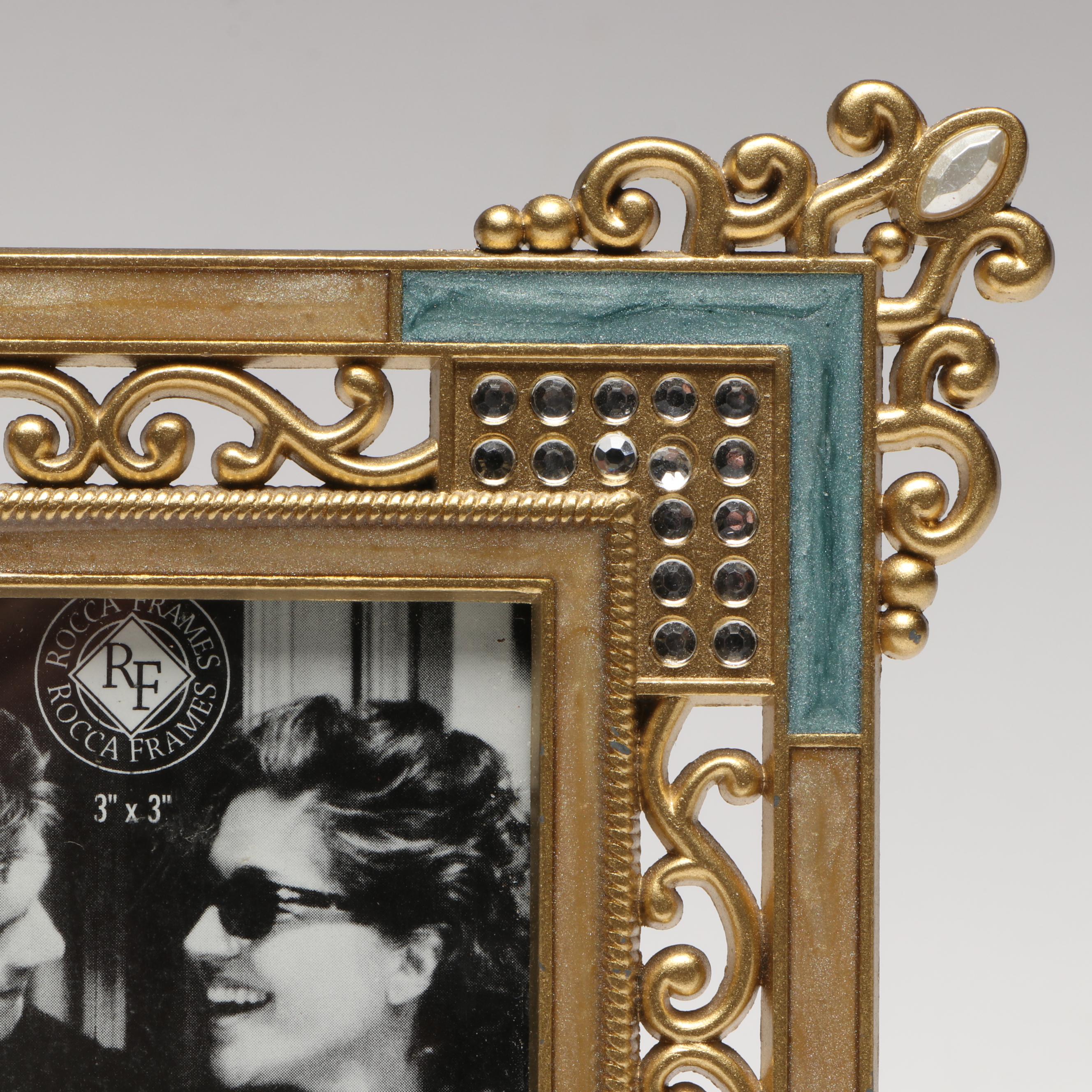 Semca Swiss Jeweled Shelf Clock with Embellished Metal Frames and Other Clock