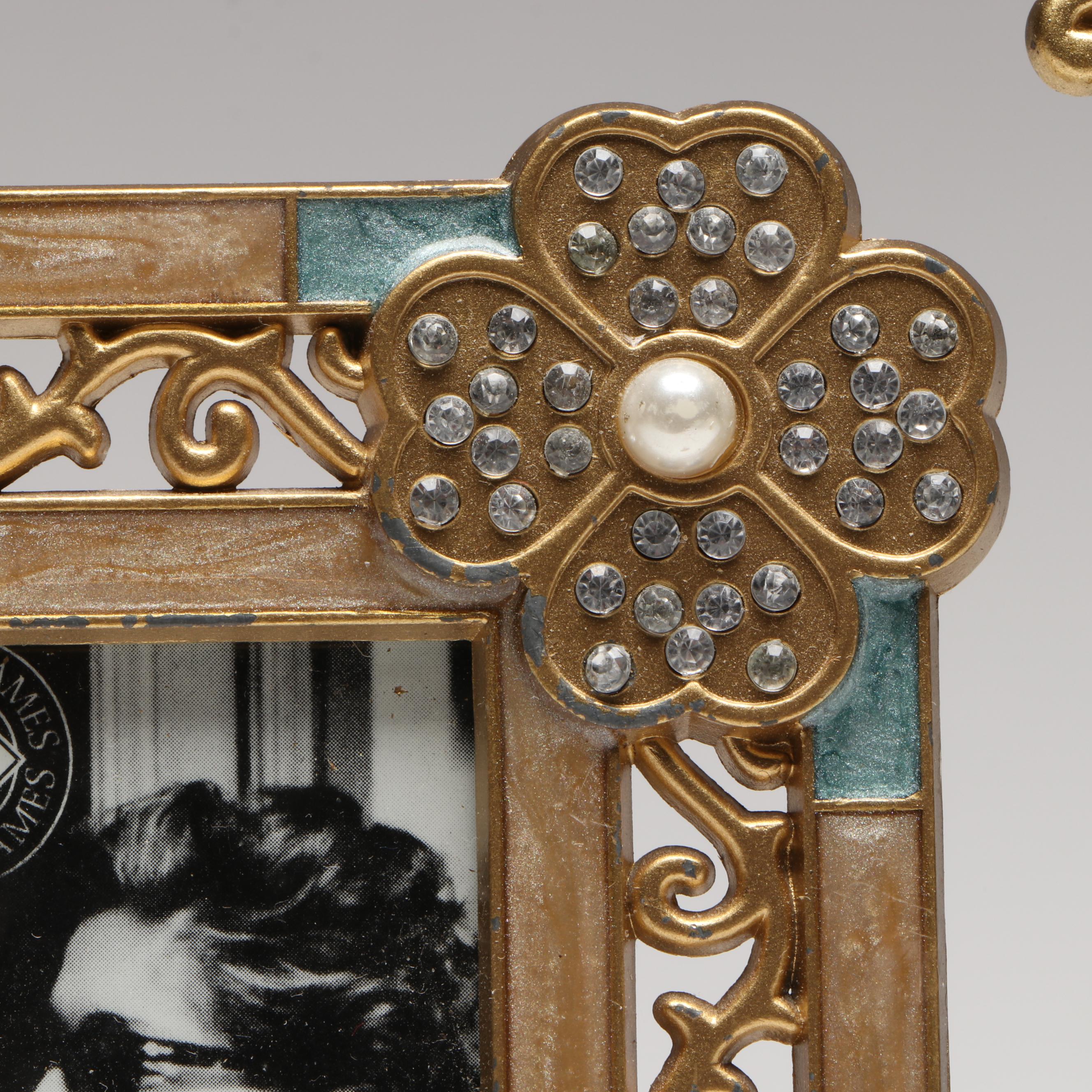 Semca Swiss Jeweled Shelf Clock with Embellished Metal Frames and Other Clock