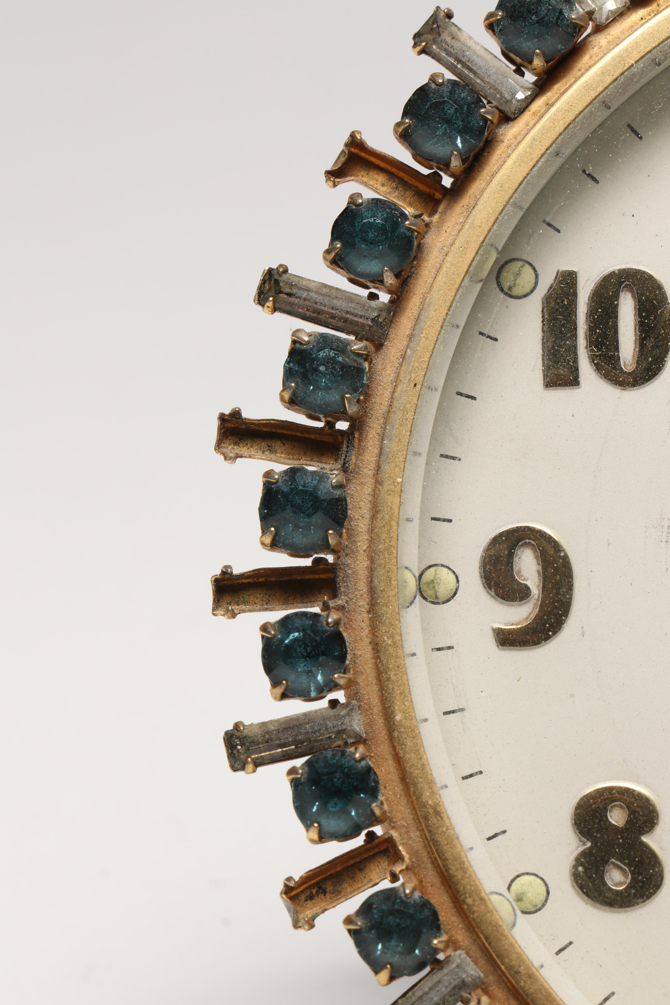 Semca Swiss Jeweled Shelf Clock with Embellished Metal Frames and Other Clock