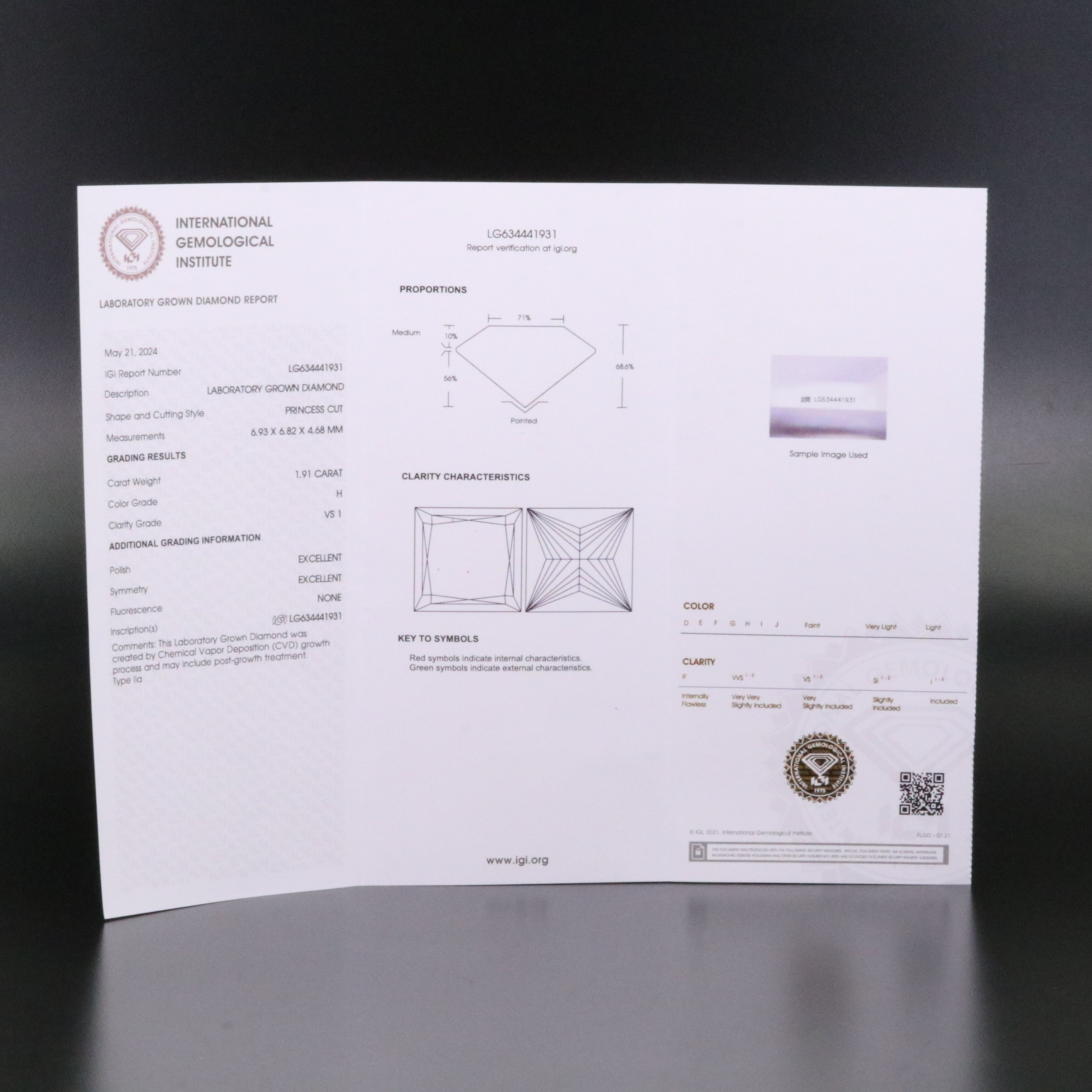 Loose 1.91 CT Lab Grown Diamond with IGI Report