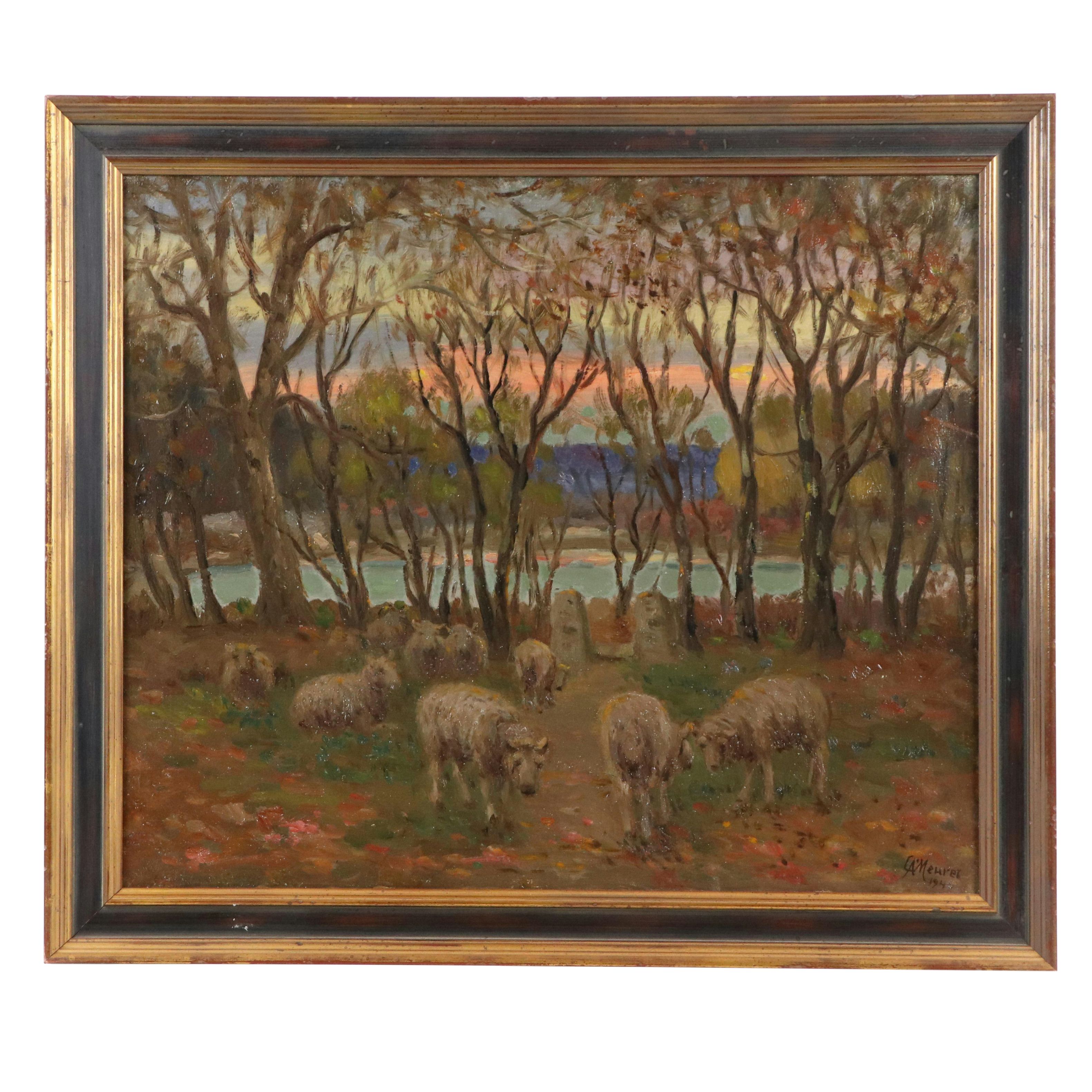 Charles Meurer "Eastfork Landscape: Evening with Sheep"
