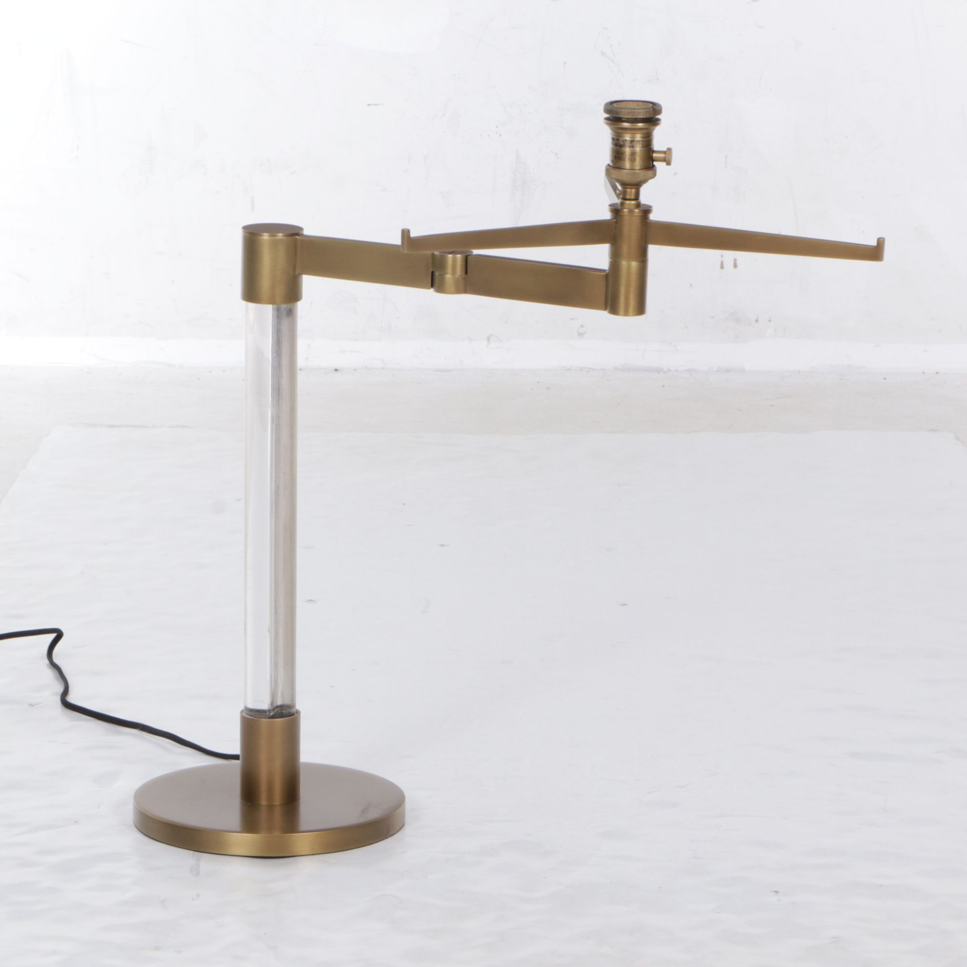 Satin Brass and Acrylic Swing Arm Table Lamp with Drum Shade and Diffuser