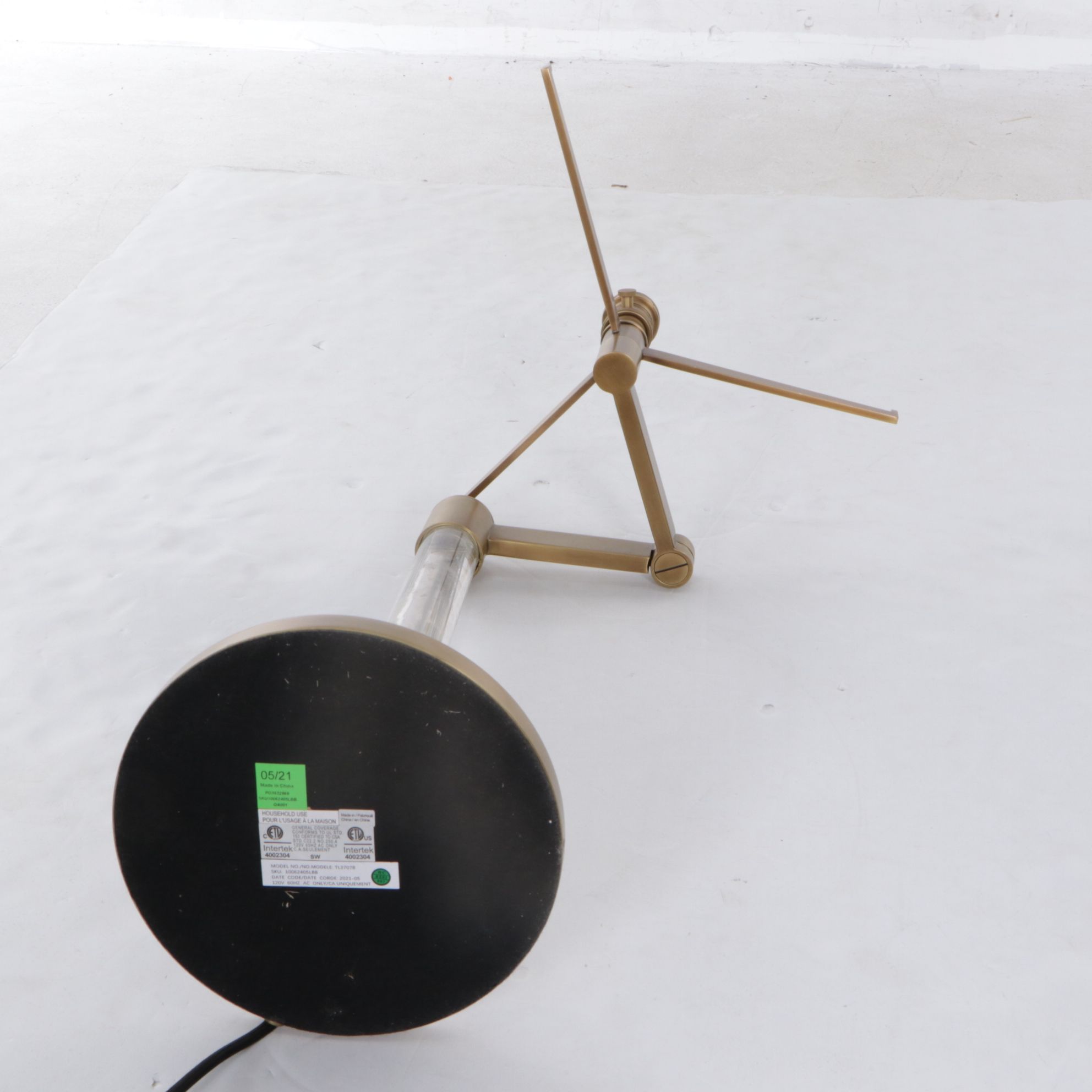 Satin Brass and Acrylic Swing Arm Table Lamp with Drum Shade and Diffuser