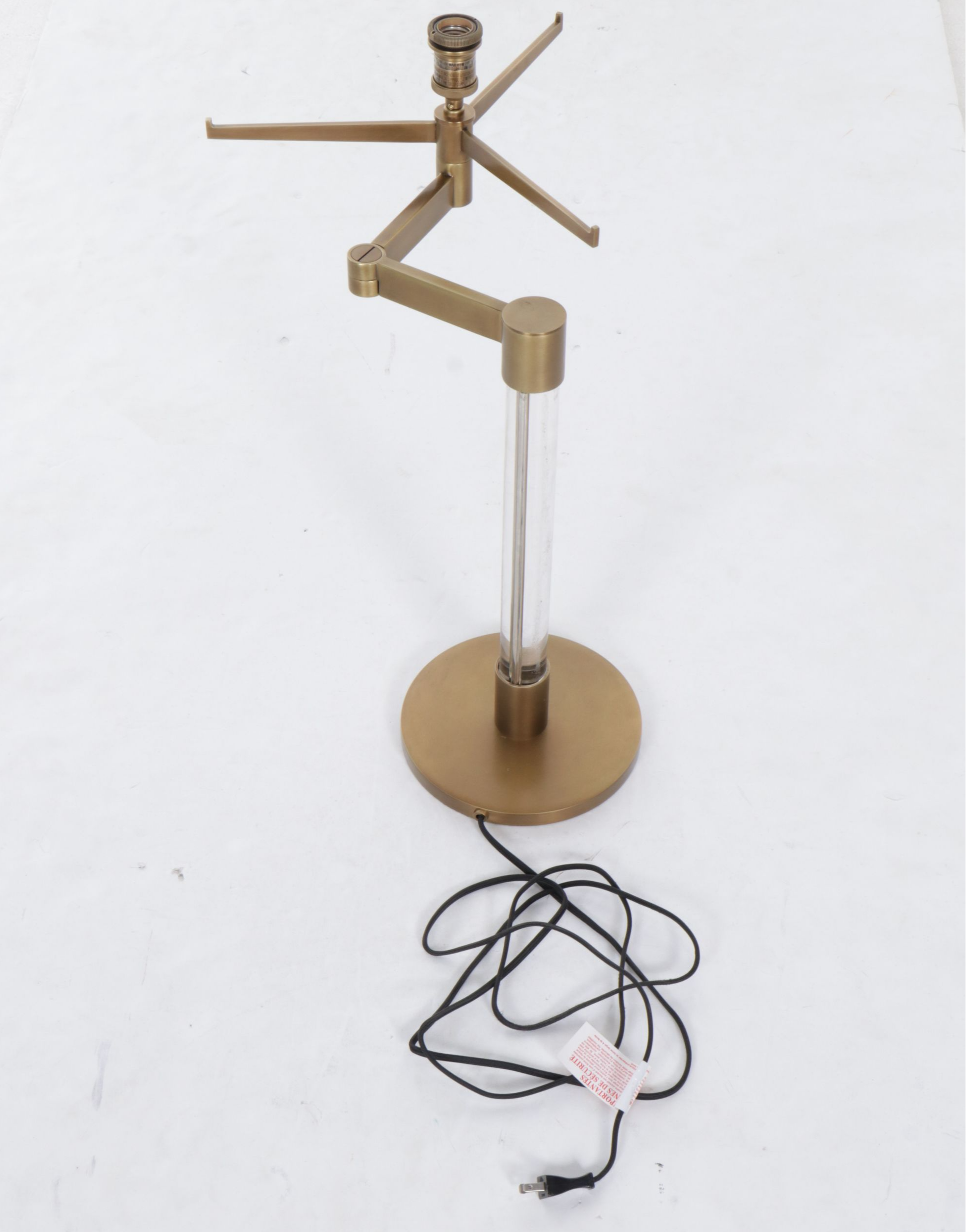 Satin Brass and Acrylic Swing Arm Table Lamp with Drum Shade and Diffuser