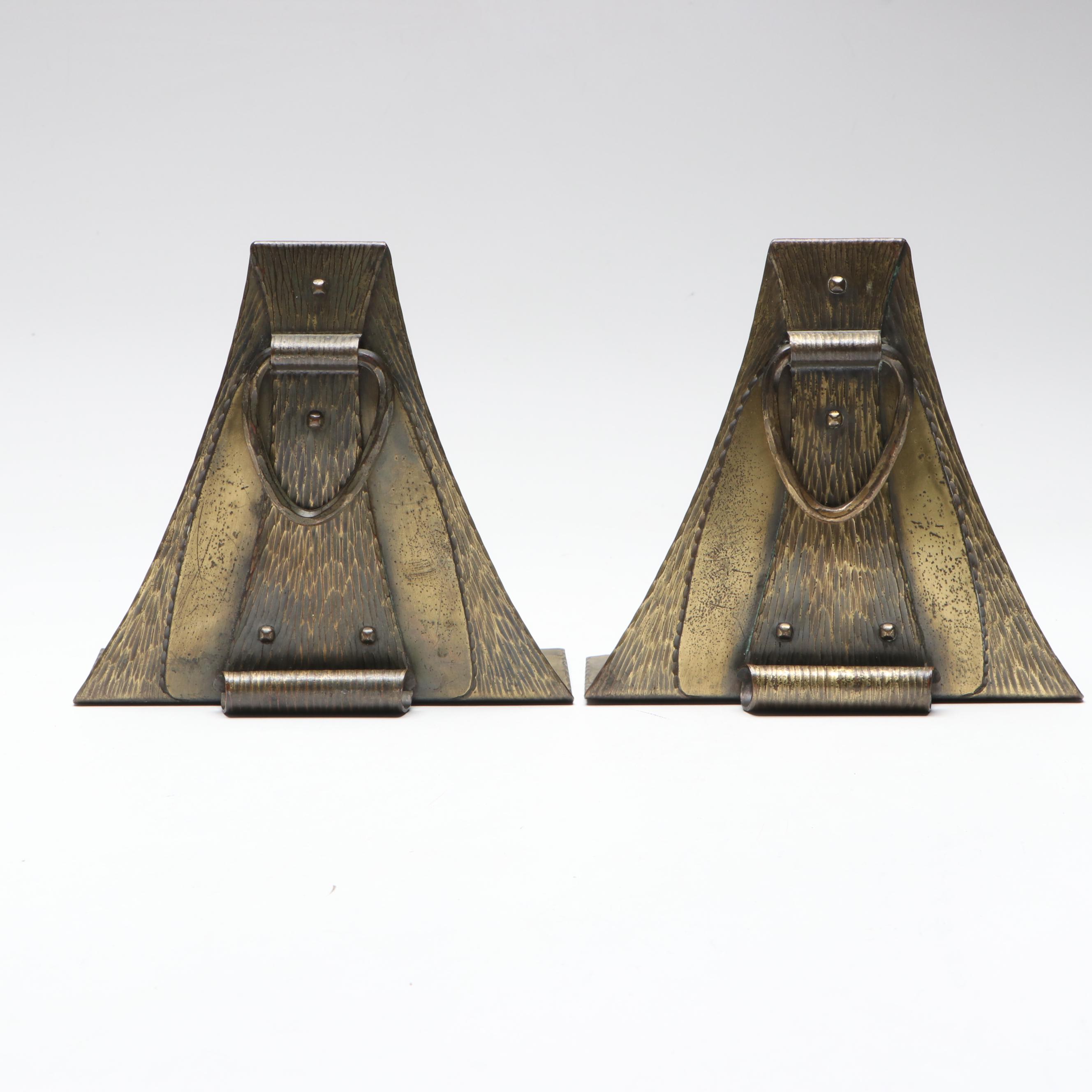 Roycroft Arts and Crafts Brass Bookends
