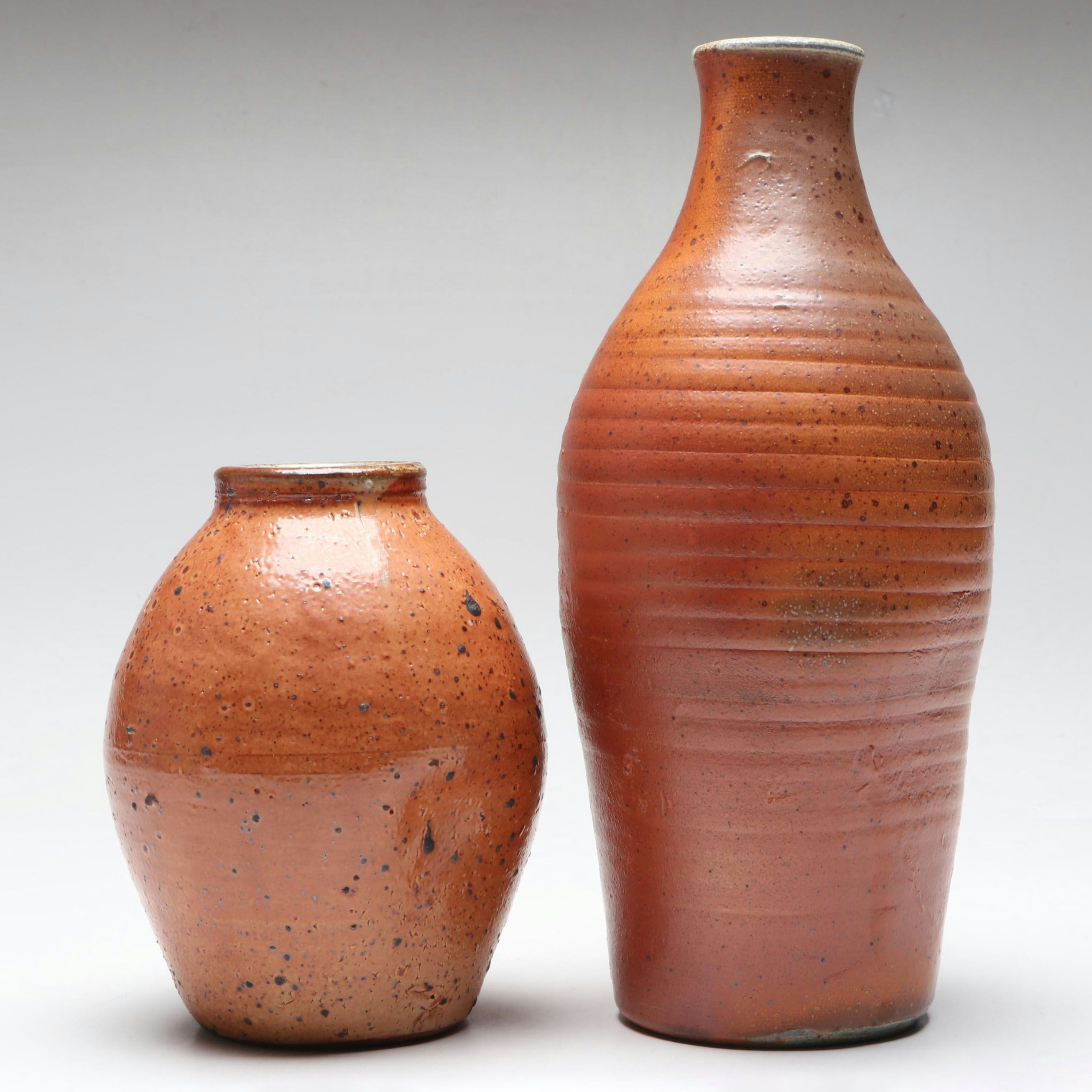 Studio Pottery Bizen Vase with Other Salt Glazed Stoneware Vase