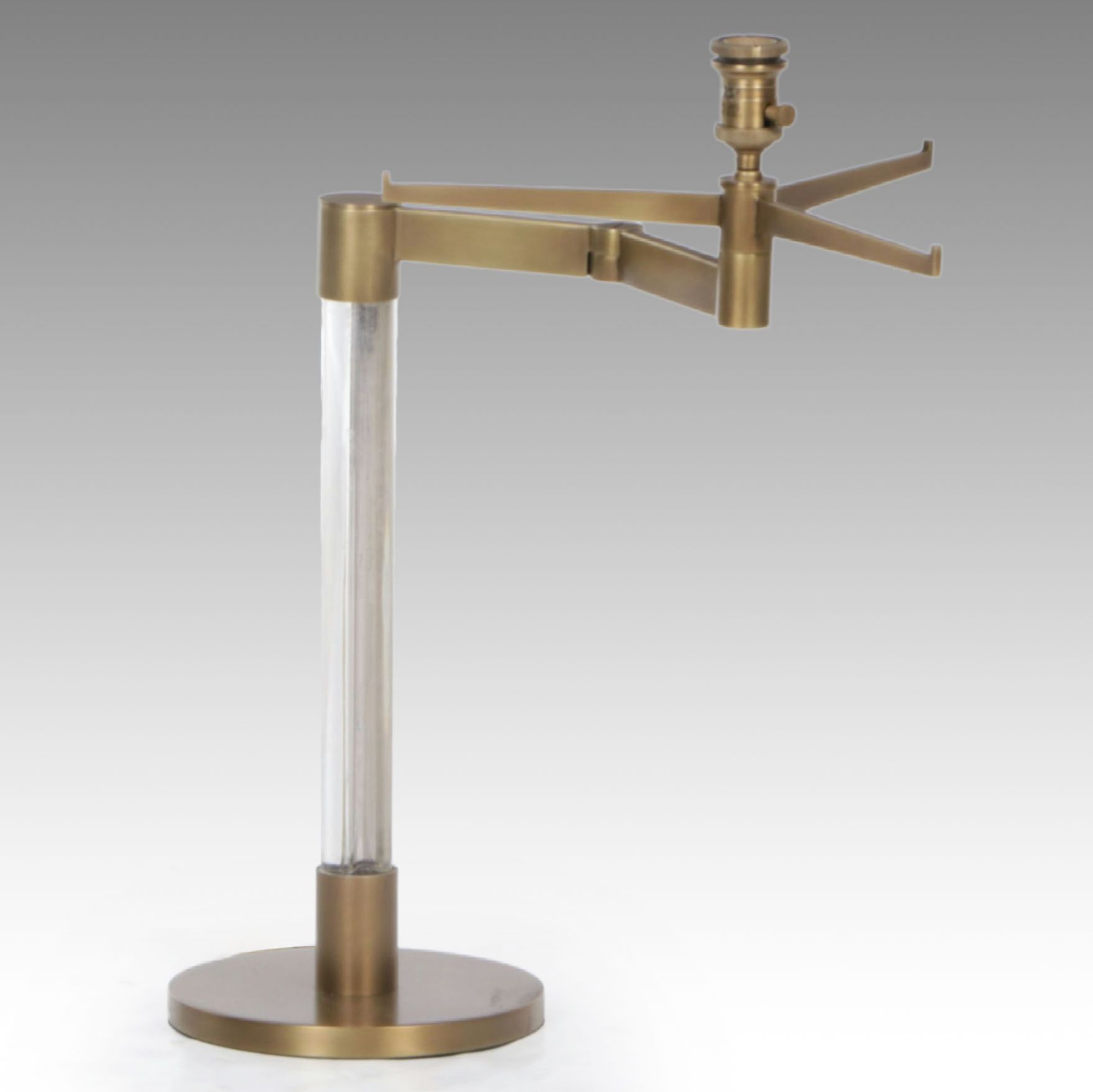 Satin Brass and Acrylic Swing Arm Table Lamp with Drum Shade and Diffuser