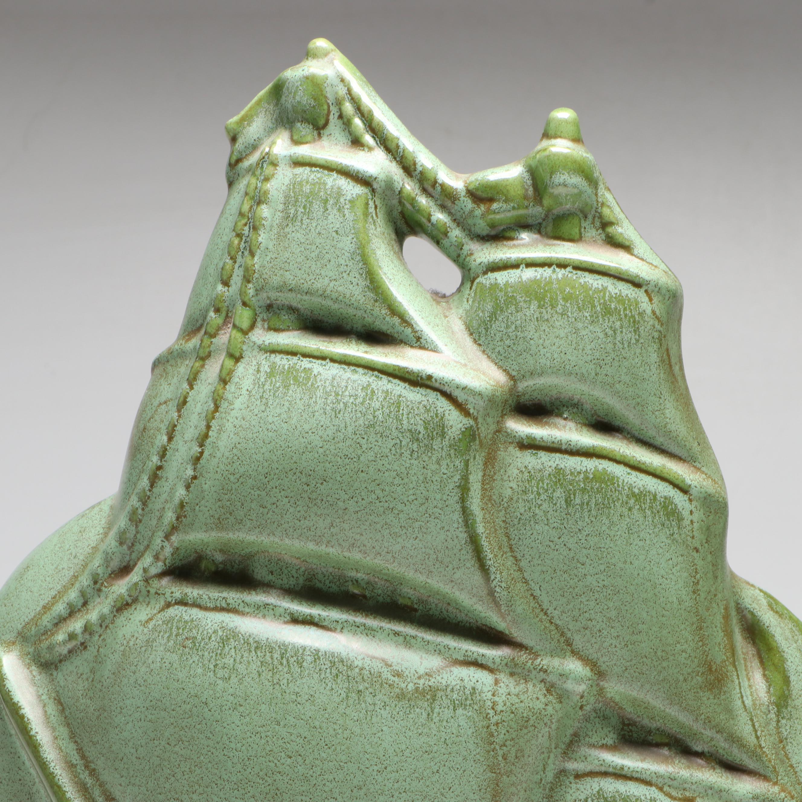 Gonder Pottery Mfg. Green Glazed Clipper Ship Ceramic Table Lamps