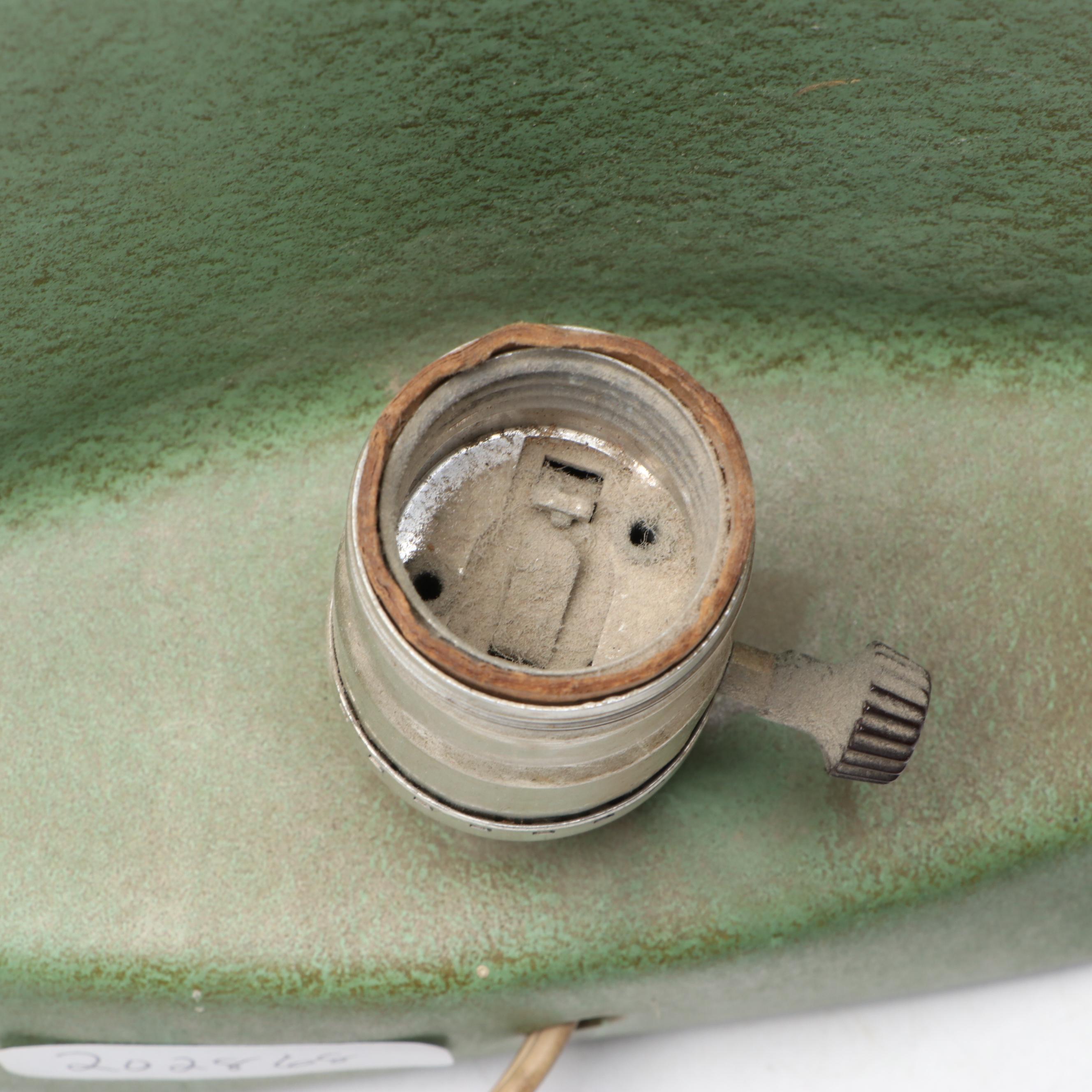 Gonder Pottery Mfg. Green Glazed Clipper Ship Ceramic Table Lamps