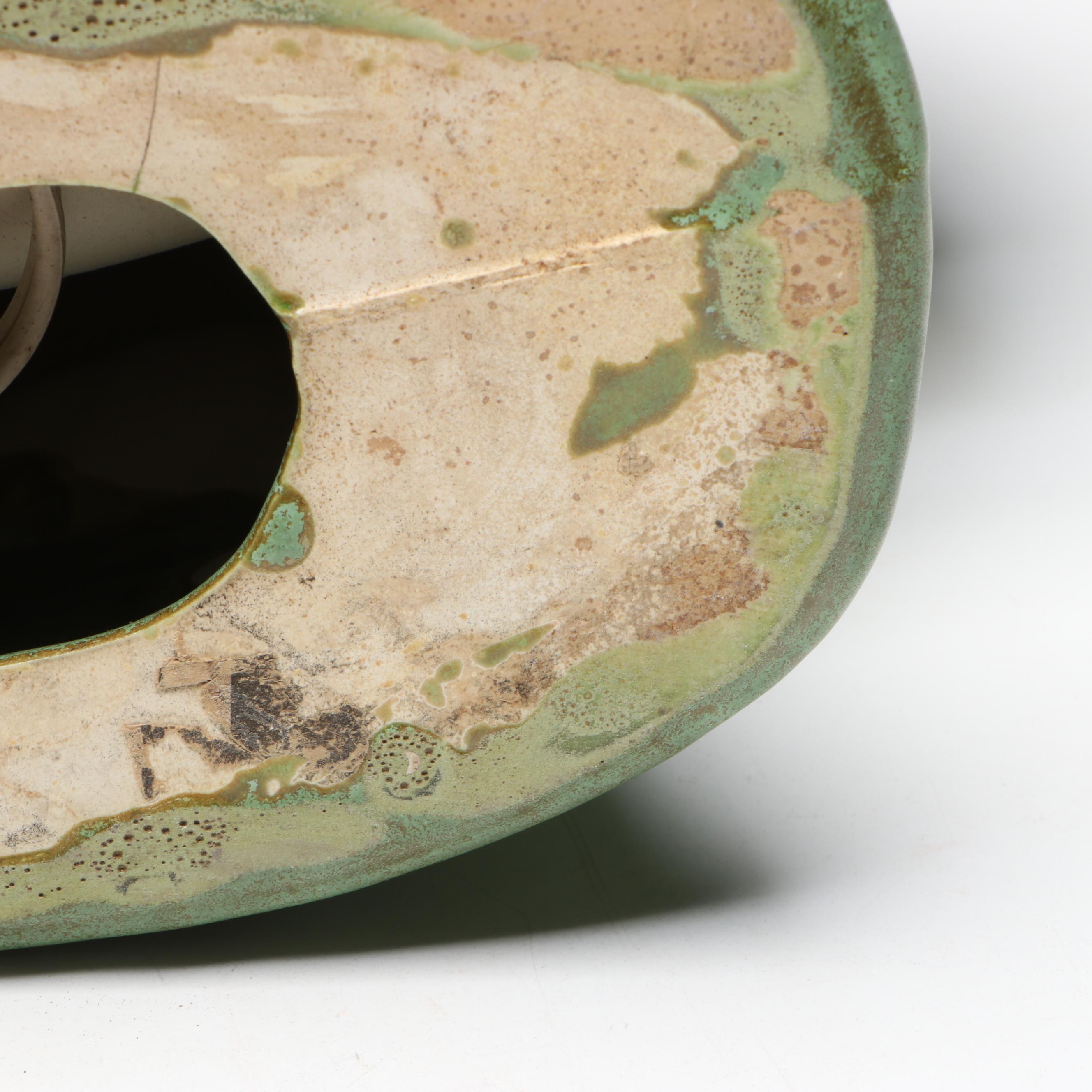 Gonder Pottery Mfg. Green Glazed Clipper Ship Ceramic Table Lamps