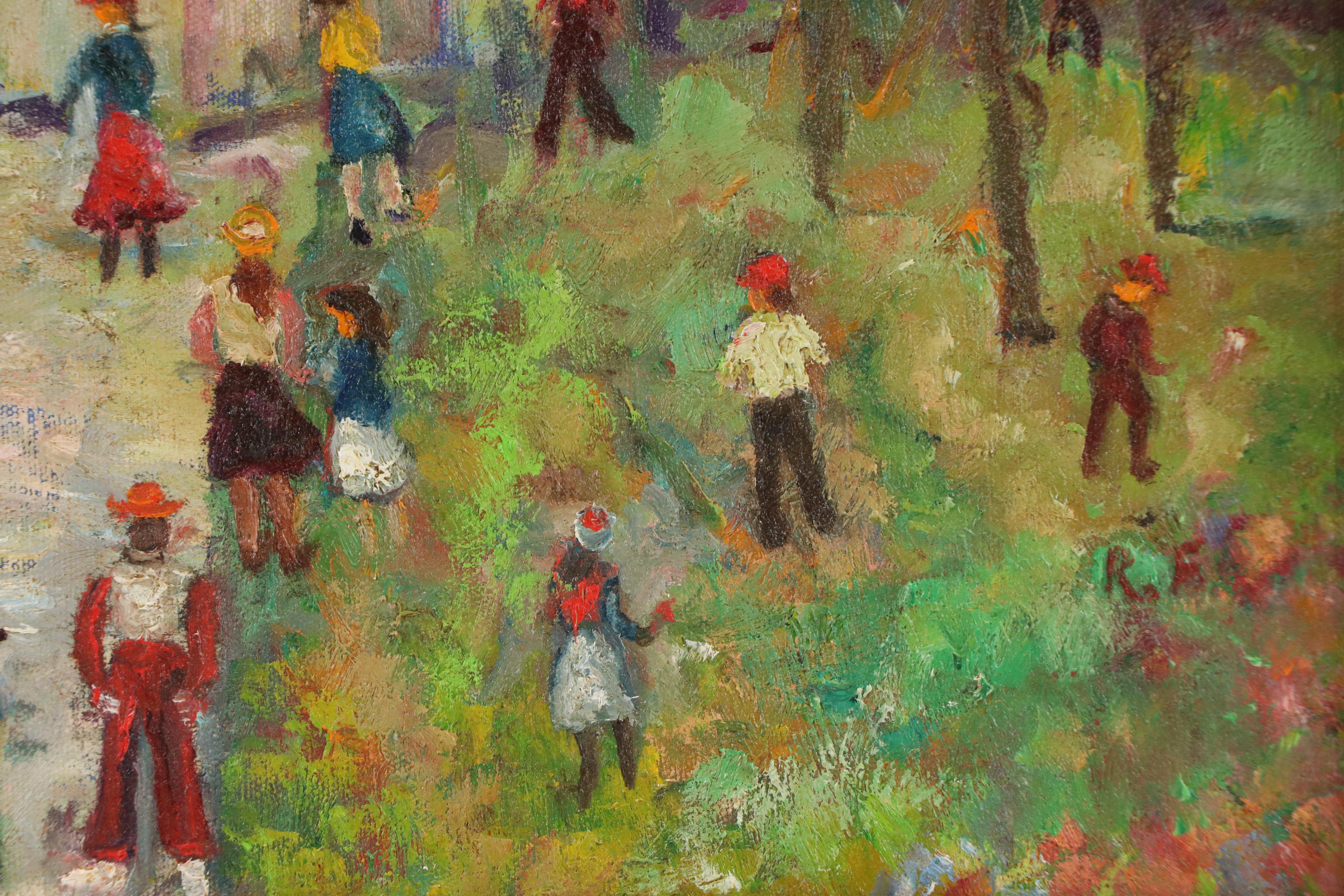 Self-Taught Artist Oil Painting of Circus Scene, 20th Century