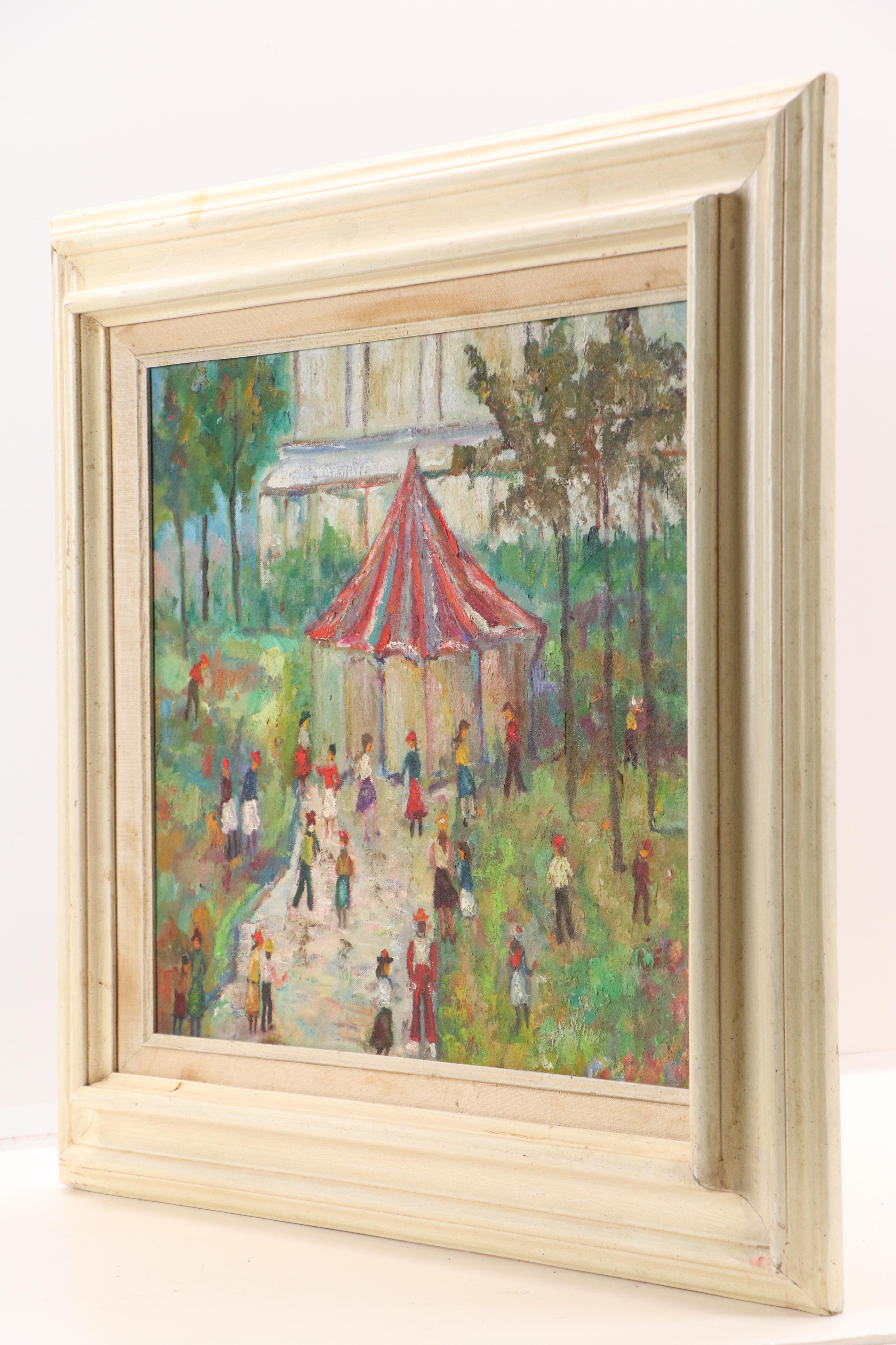 Self-Taught Artist Oil Painting of Circus Scene, 20th Century