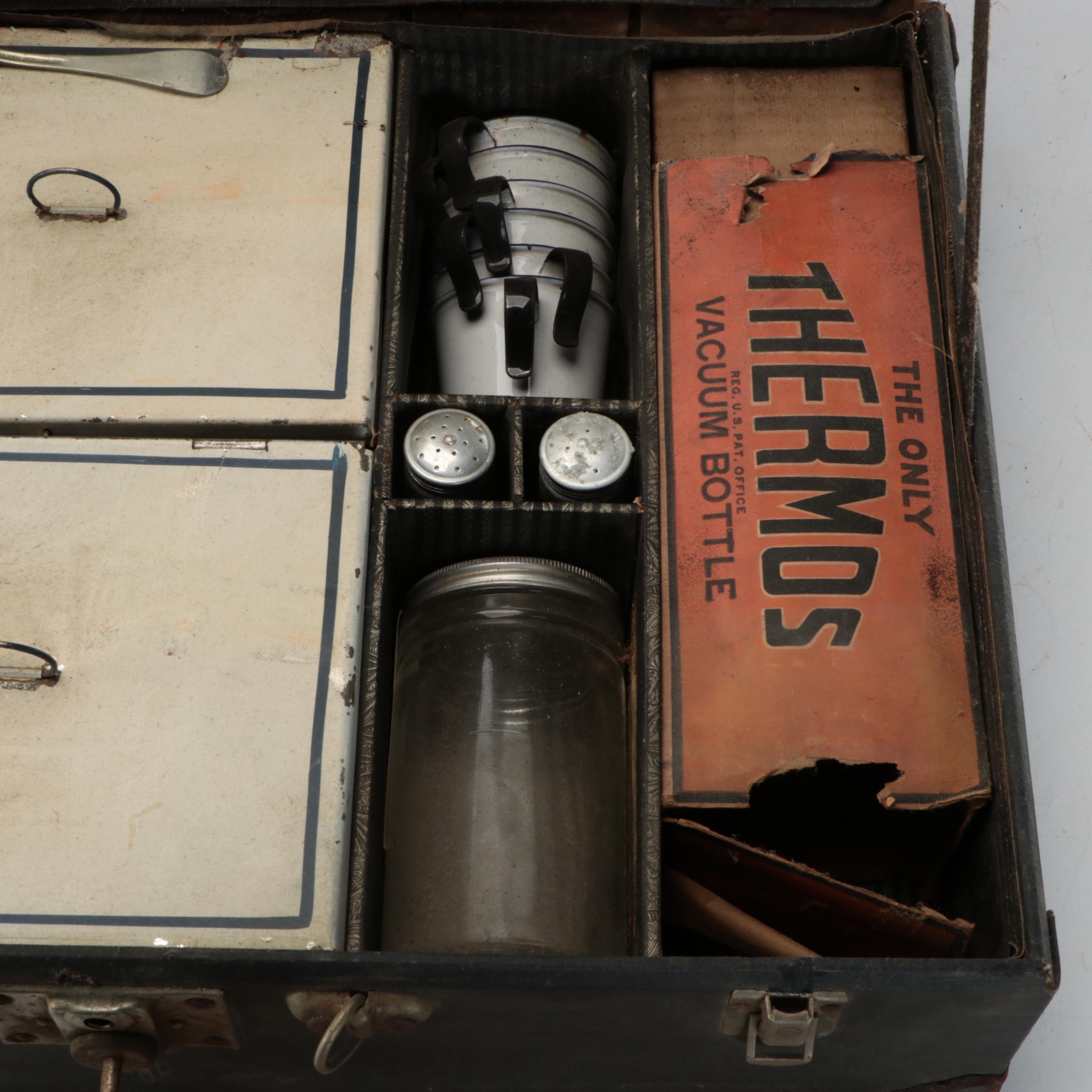 Automobile Picnic Case with Celluloid Handled Flatware, Mid-20th Century