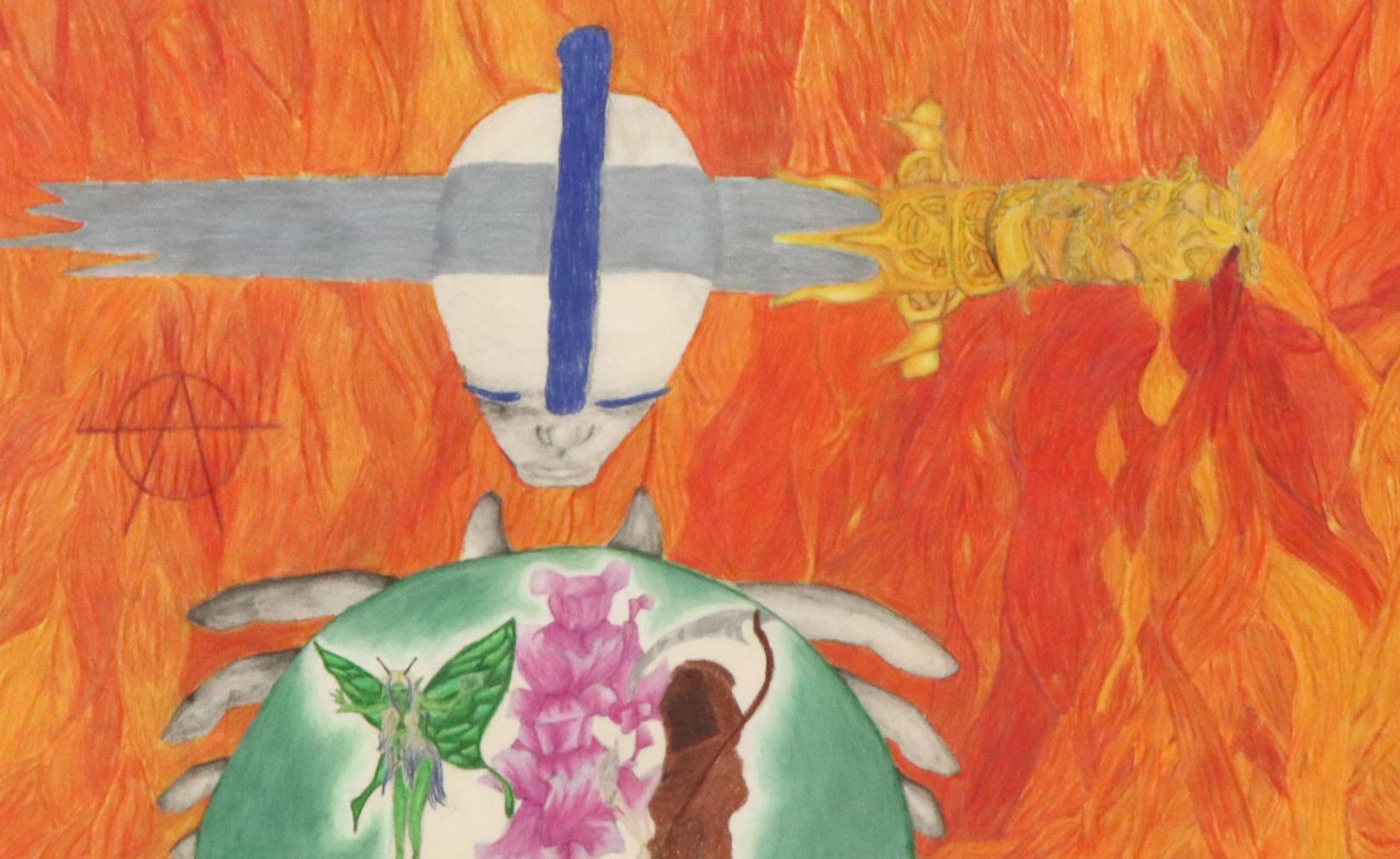 Fantasy Genre Colored Pencil Drawing with Knife and Deities, 21st Century