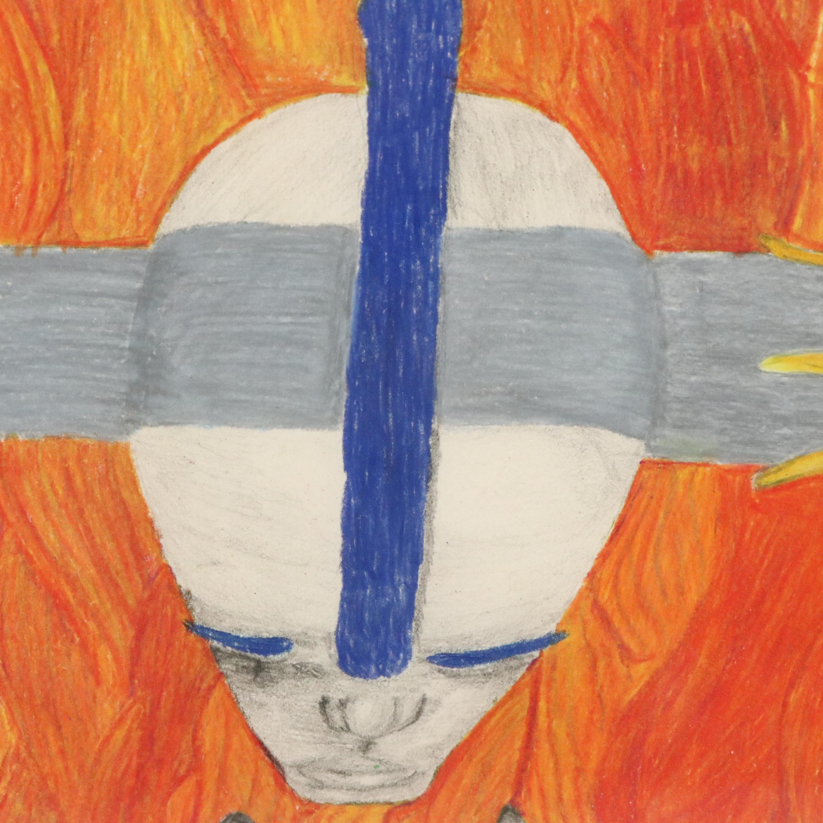 Fantasy Genre Colored Pencil Drawing with Knife and Deities, 21st Century