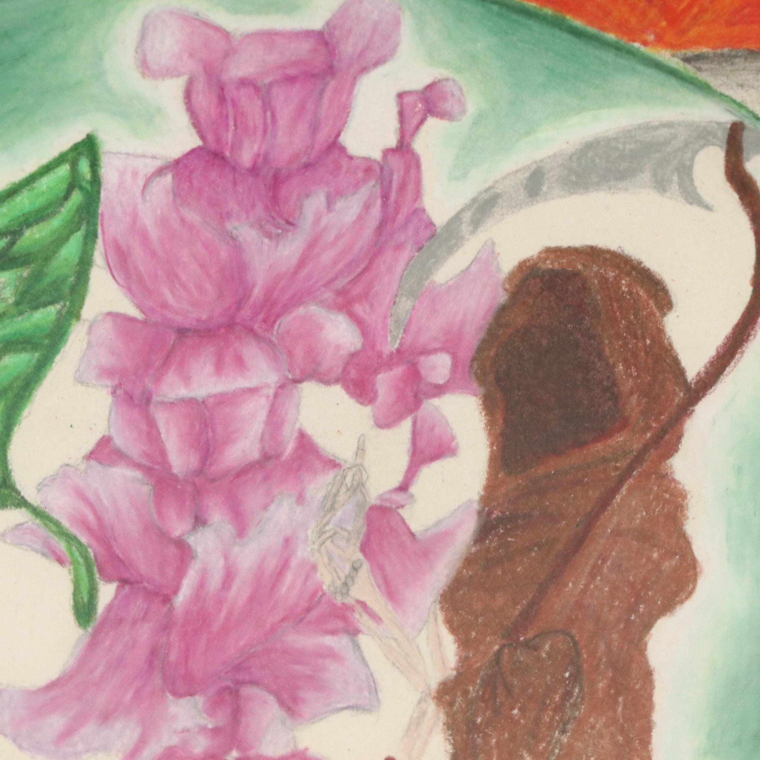 Fantasy Genre Colored Pencil Drawing with Knife and Deities, 21st Century