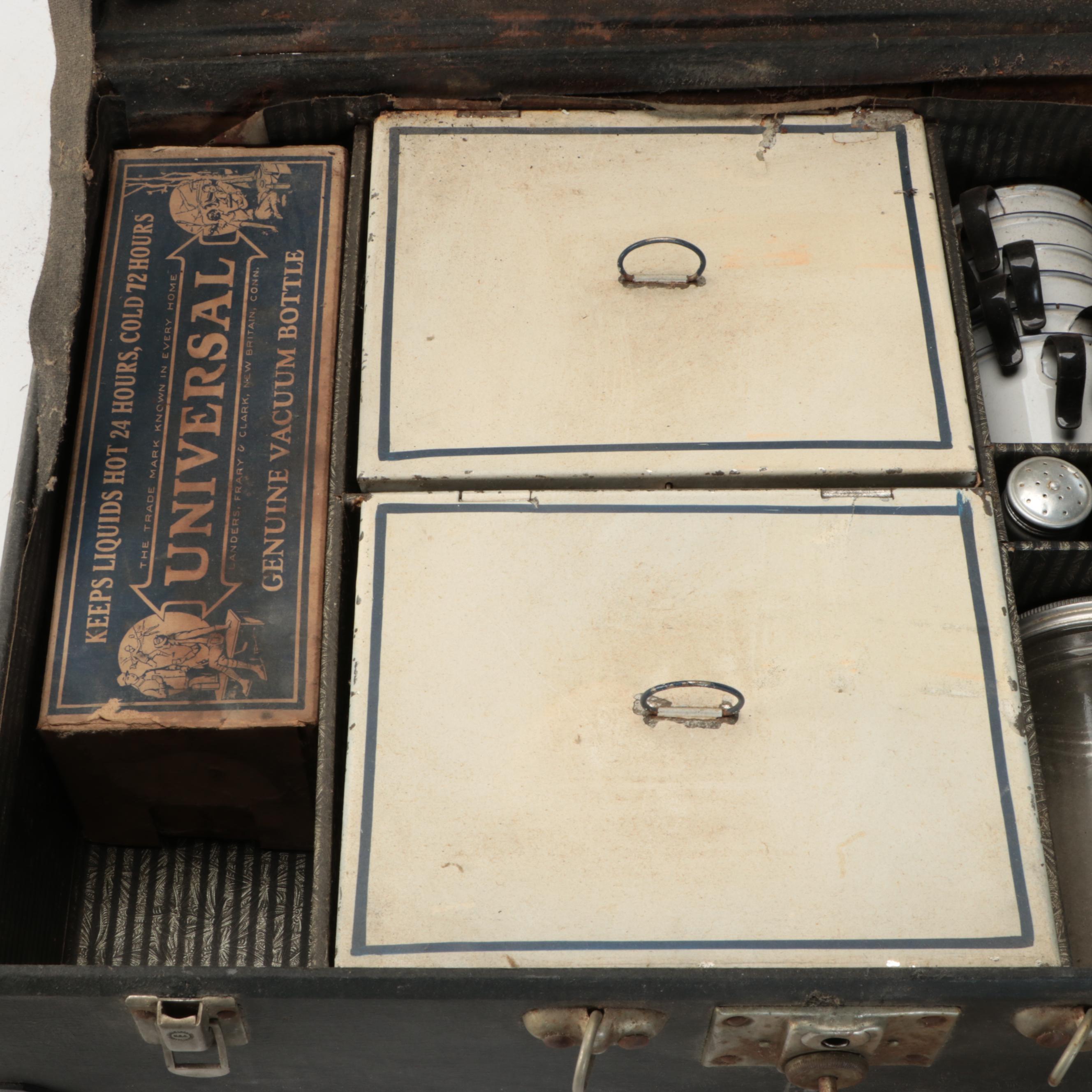 Automobile Picnic Case with Celluloid Handled Flatware, Mid-20th Century