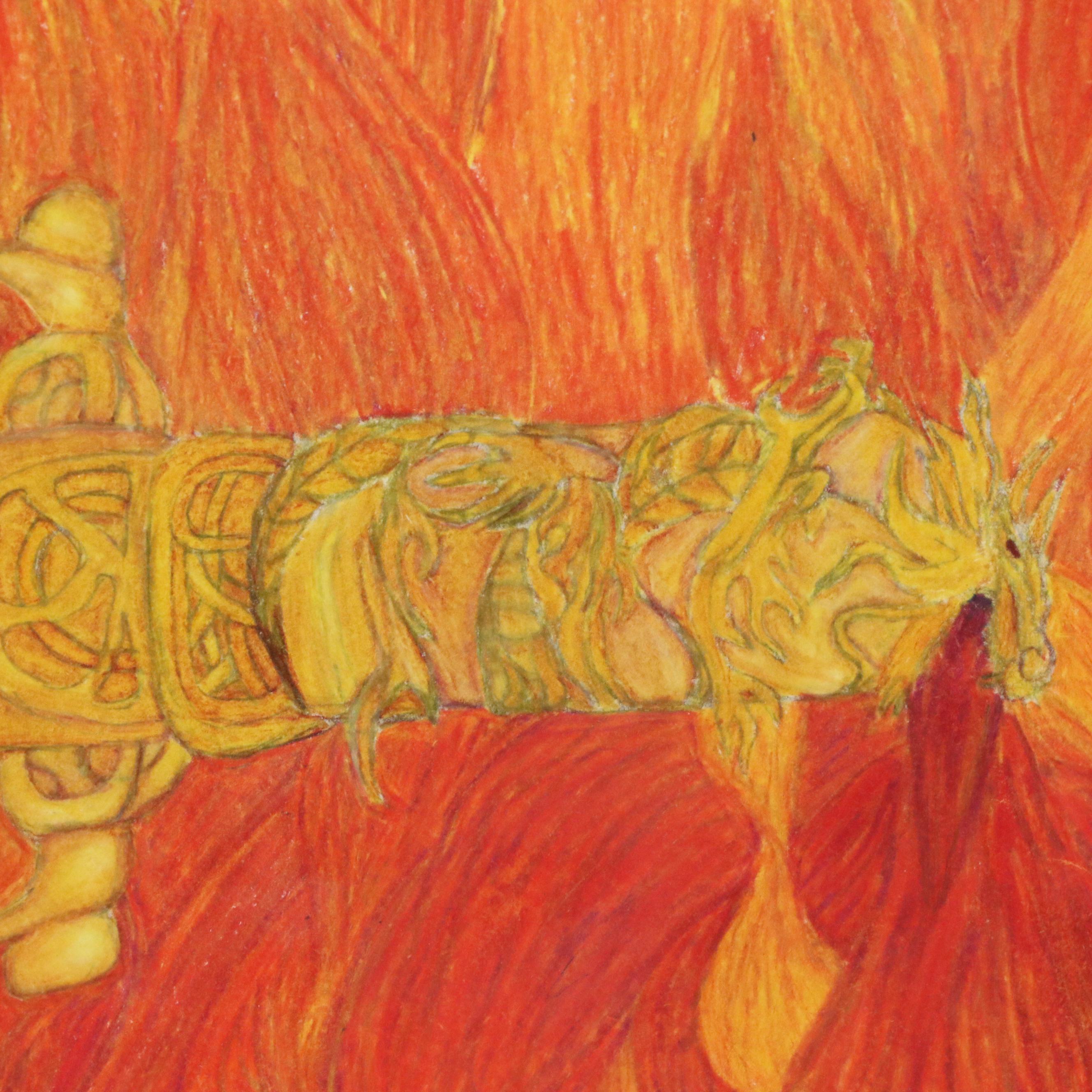 Fantasy Genre Colored Pencil Drawing with Knife and Deities, 21st Century