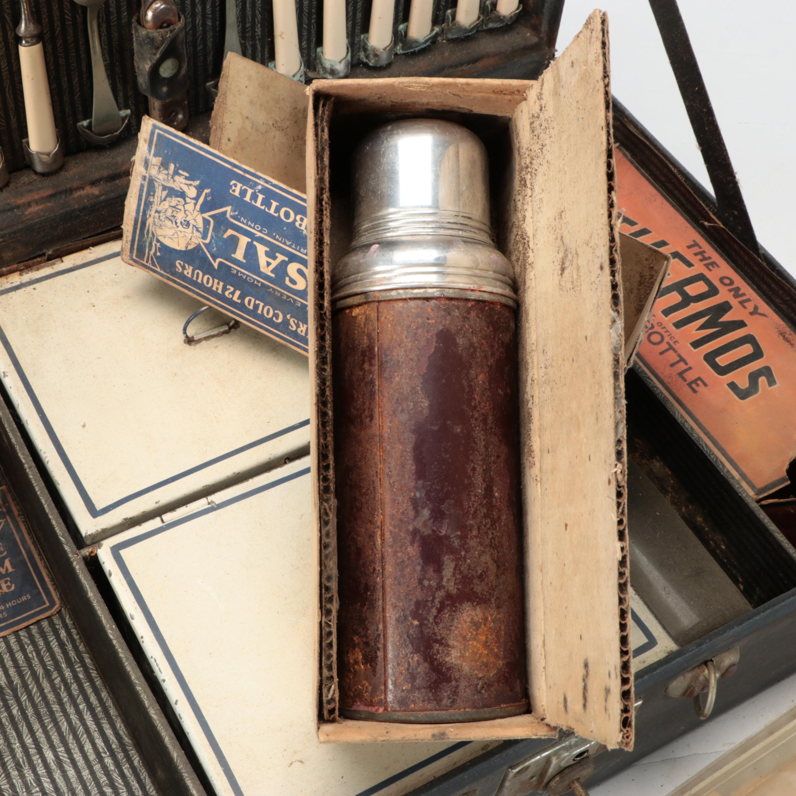 Automobile Picnic Case with Celluloid Handled Flatware, Mid-20th Century
