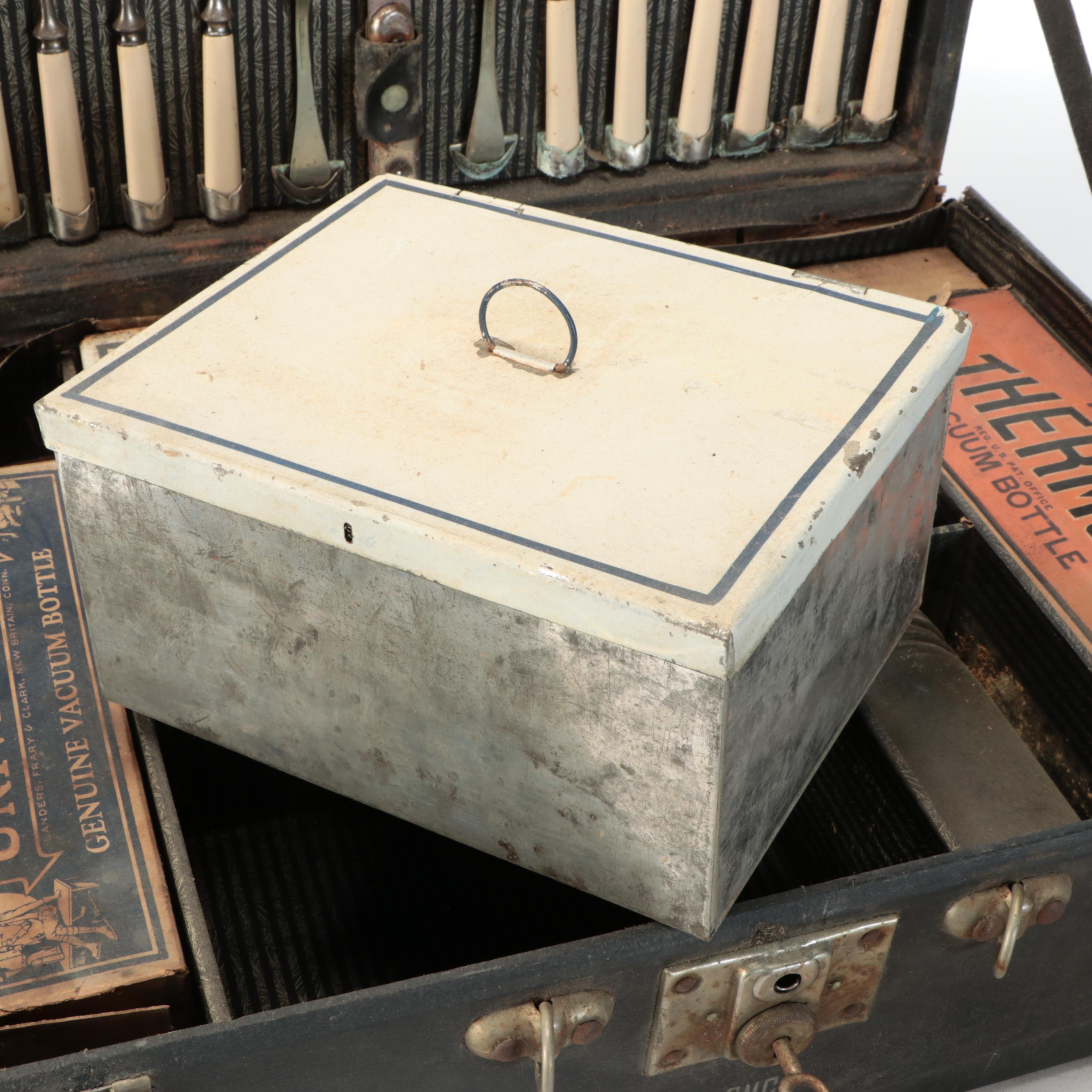 Automobile Picnic Case with Celluloid Handled Flatware, Mid-20th Century