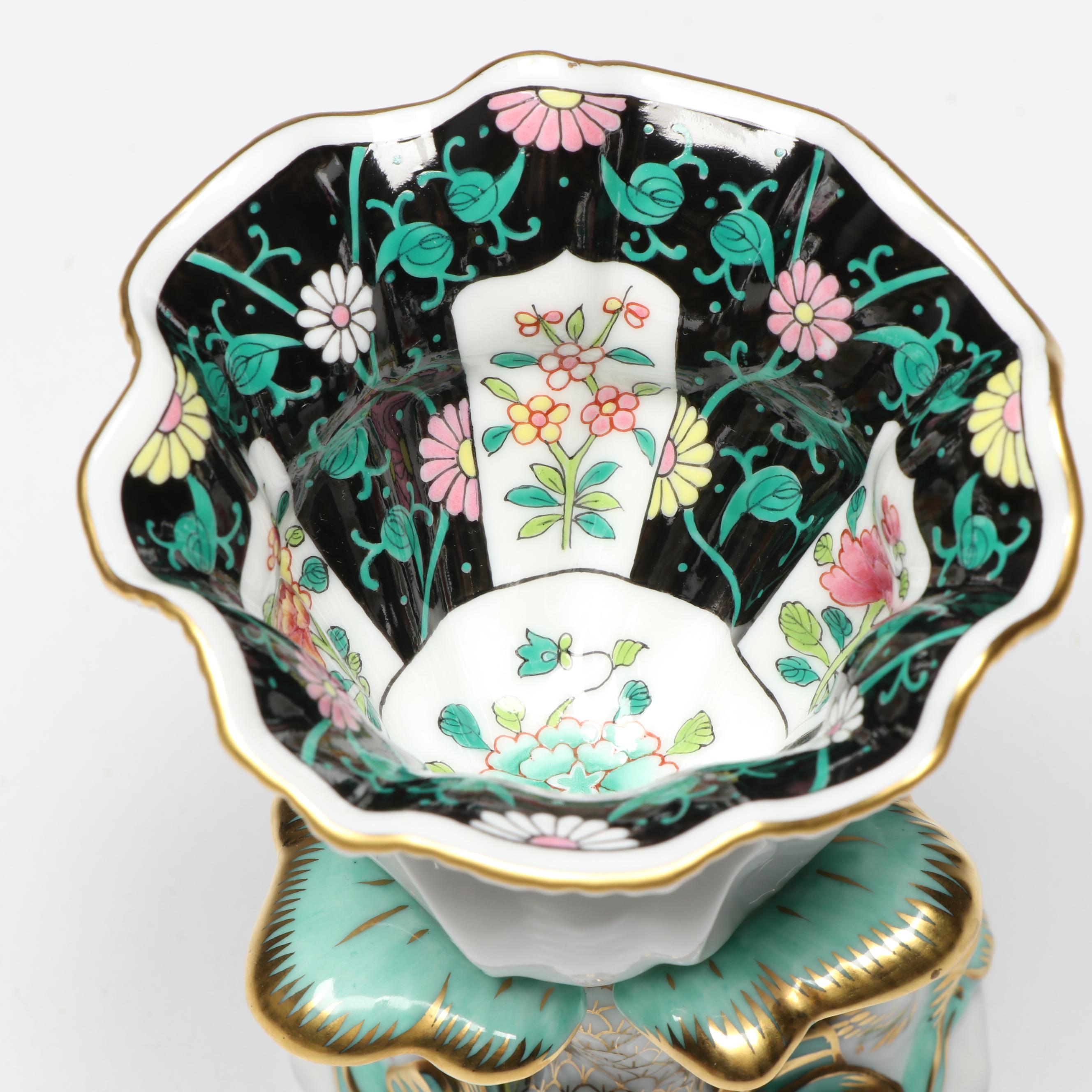 Herend "Black Dynasty" Dolphin and Shell Porcelain Goblet, 1994