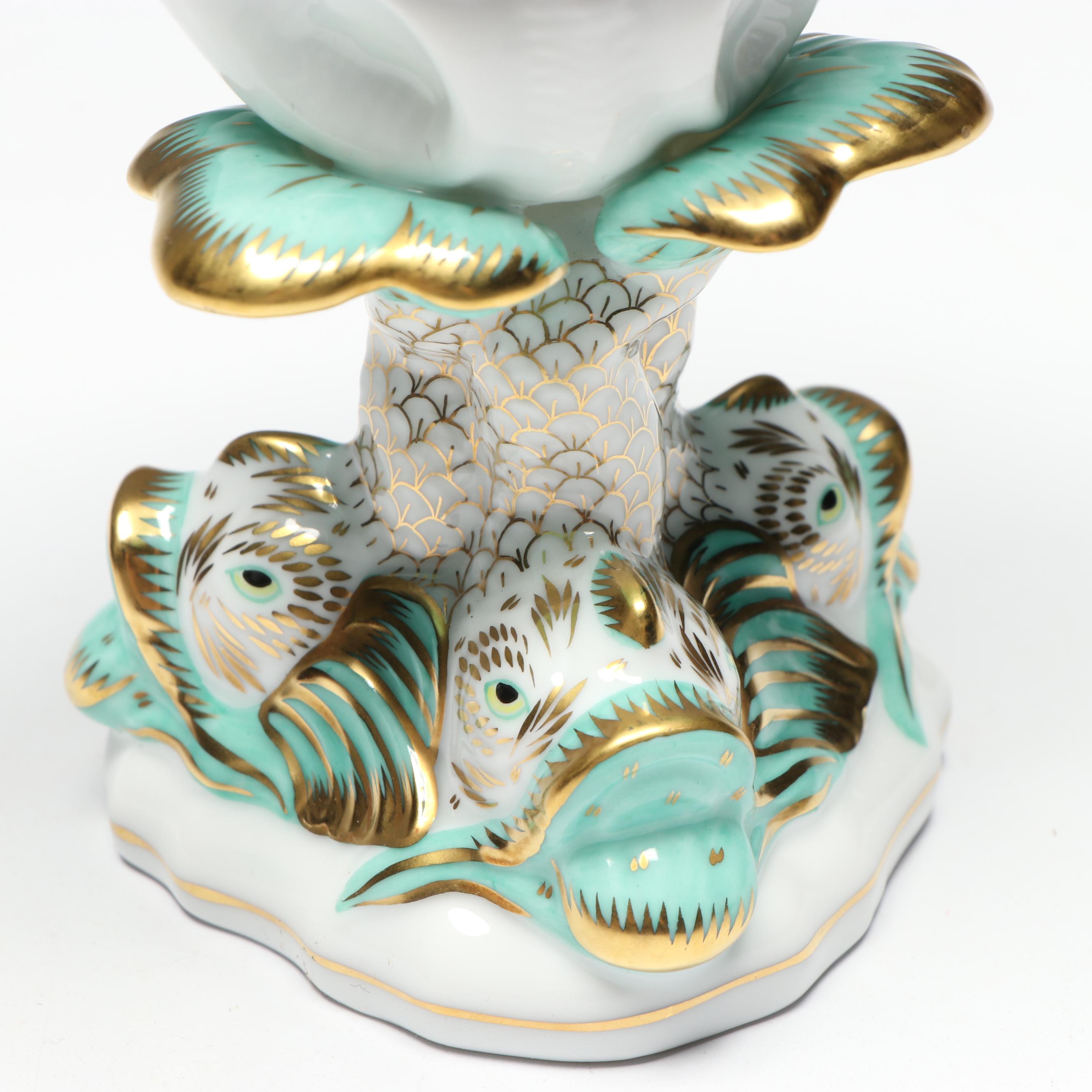 Herend "Black Dynasty" Dolphin and Shell Porcelain Goblet, 1994