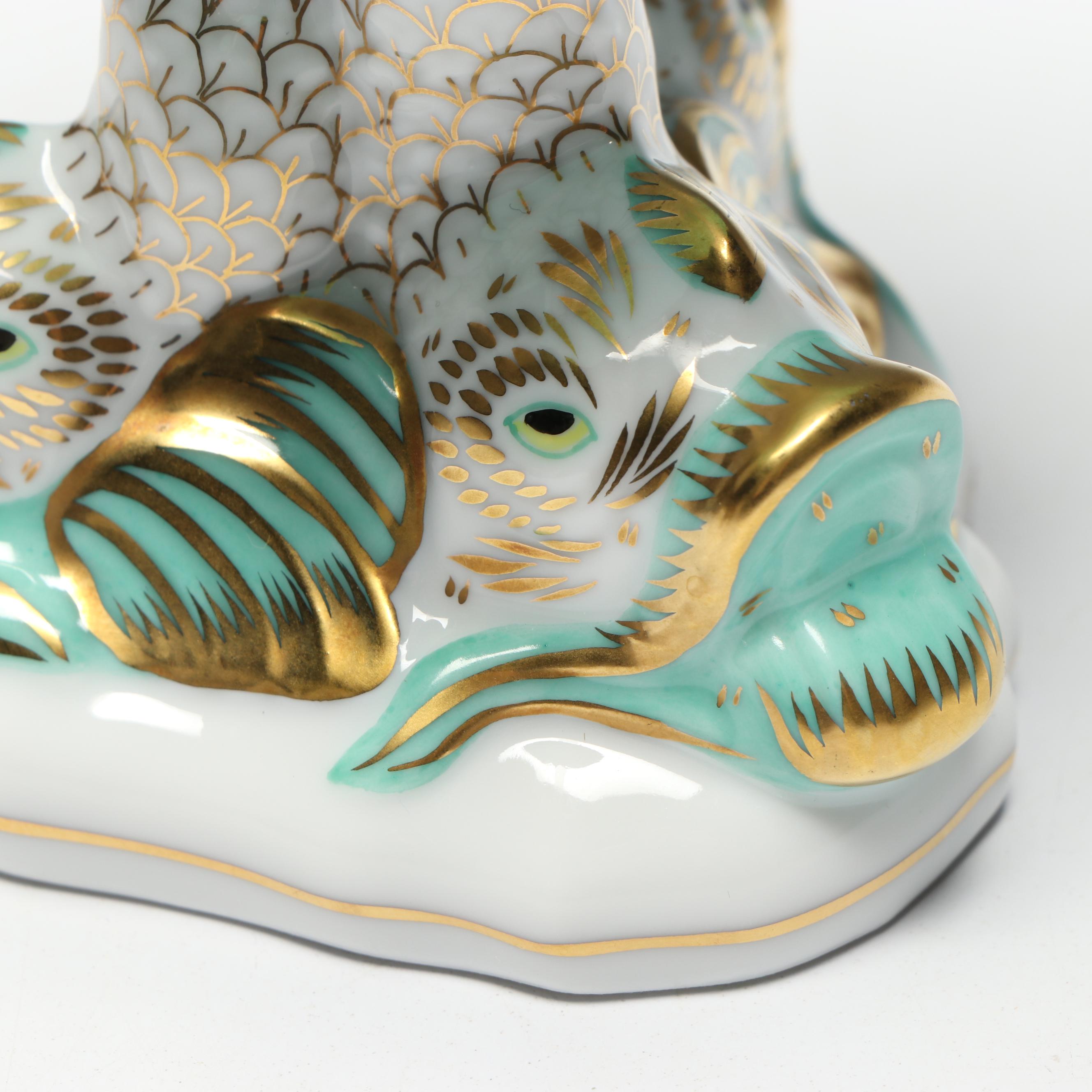 Herend "Black Dynasty" Dolphin and Shell Porcelain Goblet, 1994