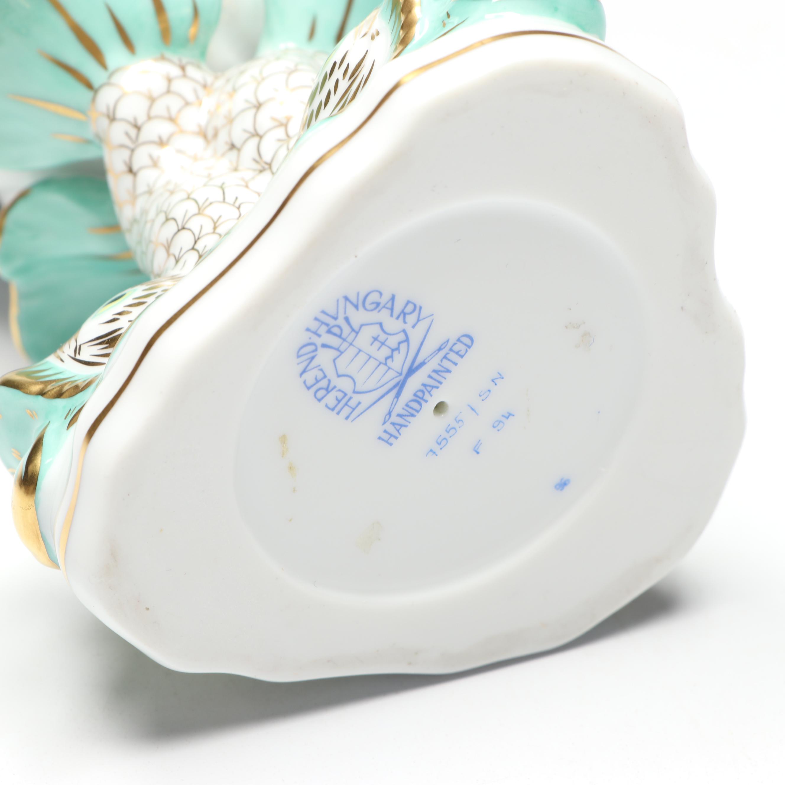 Herend "Black Dynasty" Dolphin and Shell Porcelain Goblet, 1994