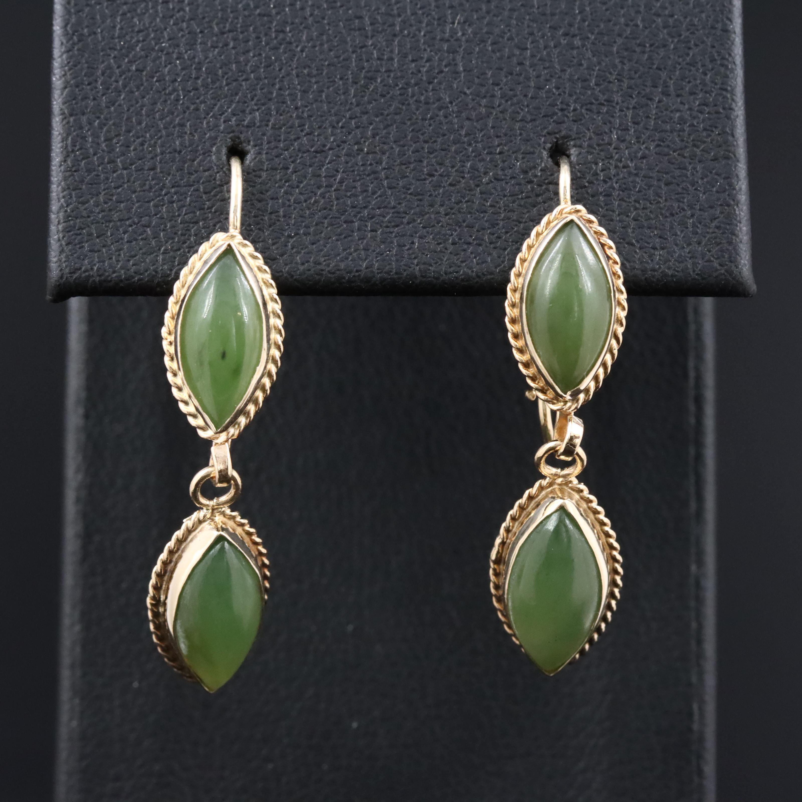 14K Nephrite Drop Earrings