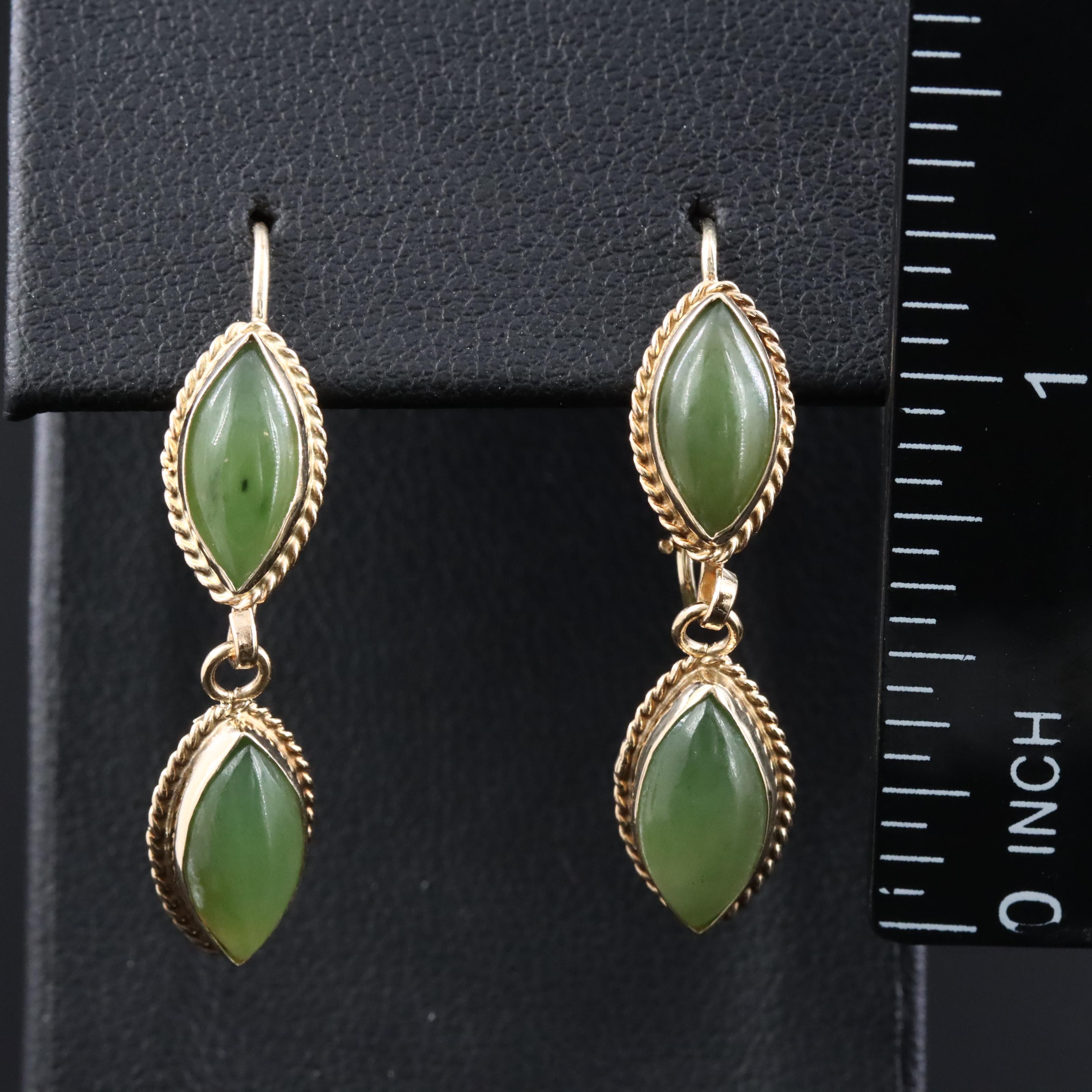 14K Nephrite Drop Earrings
